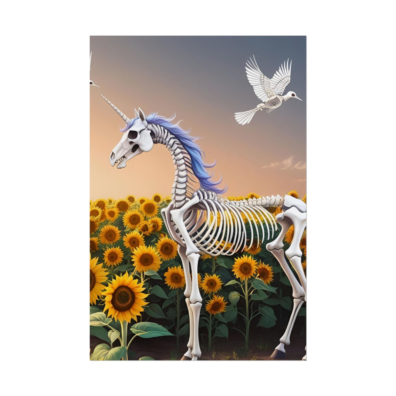 Unicorn Skeleton Sunflower Field Poster - Image 5