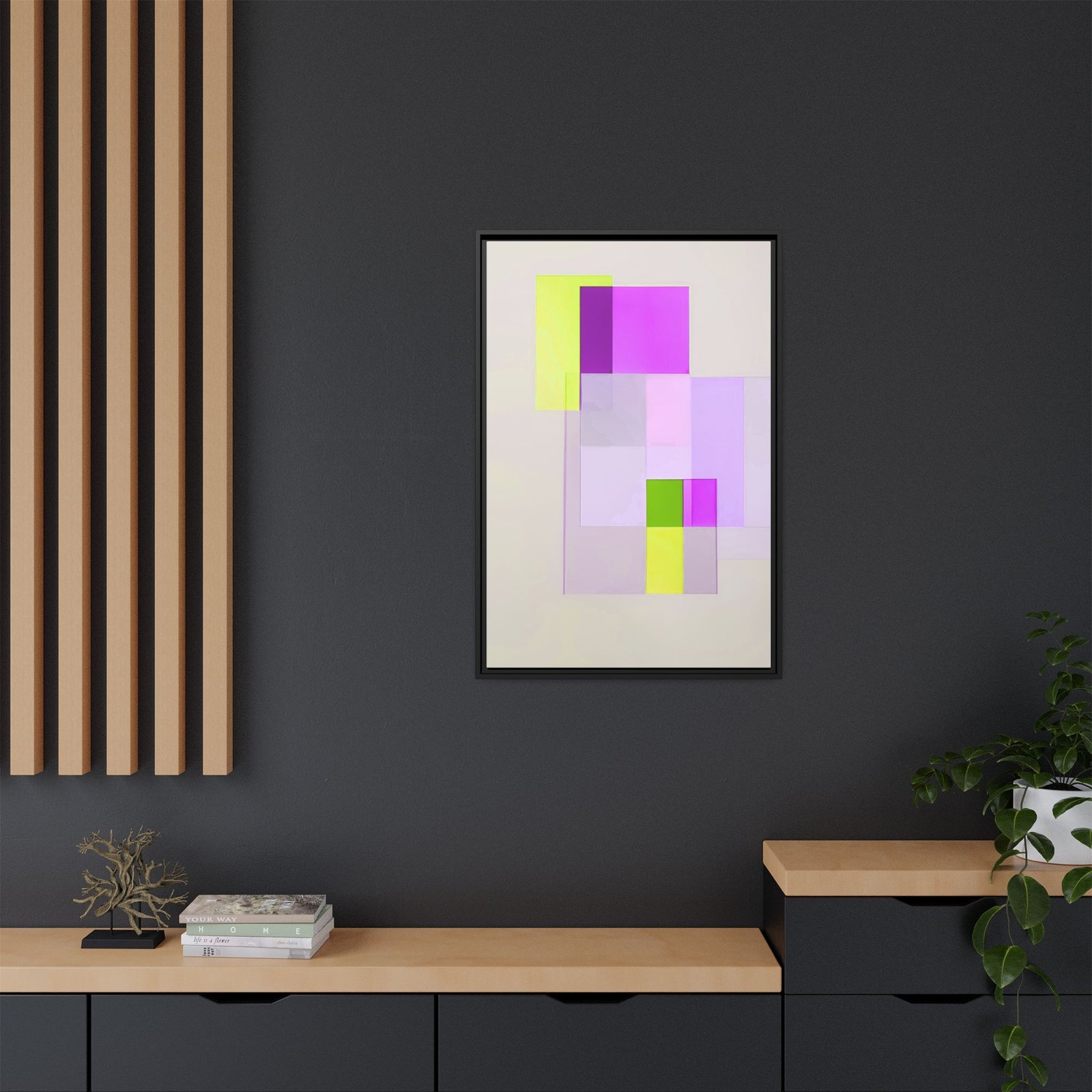 Suprematism Abstract Neon Pastel Squares Geometric FRAMED 24x36" - Image 4