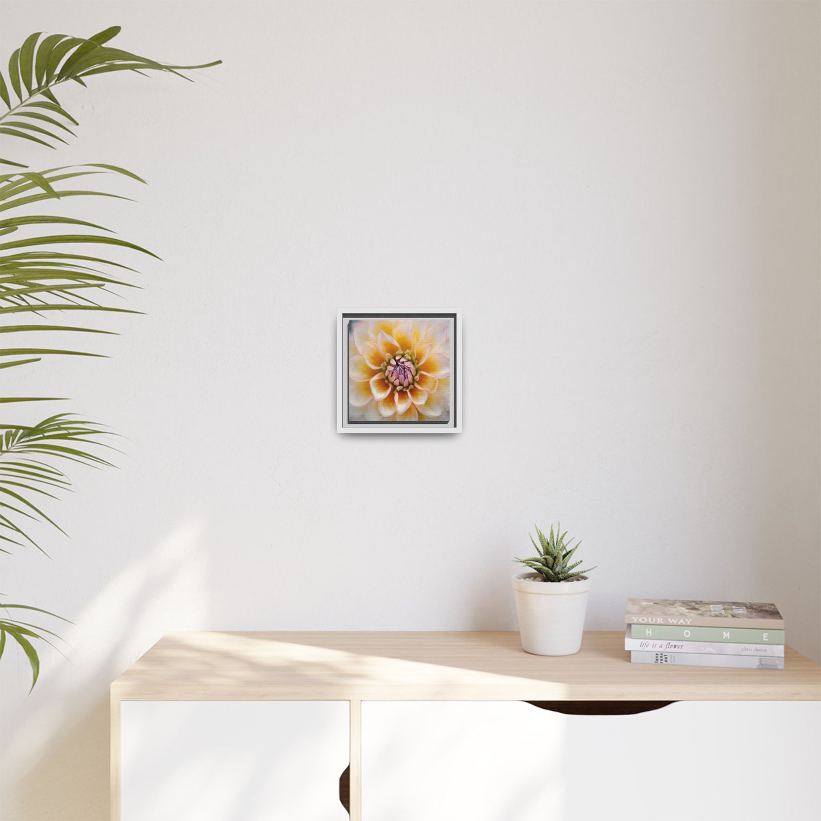IS_4843 Framed Floral Canvas Art — Soft Yellow Dahlia Matte Print - Image 3