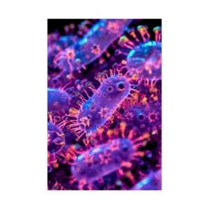 IS_6621 Neon Microbe Rolled Poster — Vibrant Biotech Wall Art