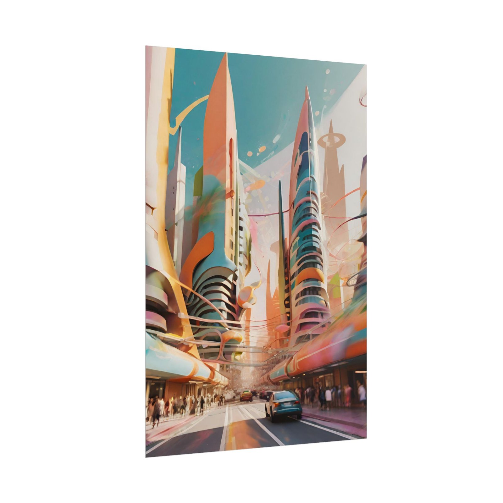 IS_118 Futuristic Cityscape Rolled Poster - Vibrant Urban Art for Home Décor - Image 4