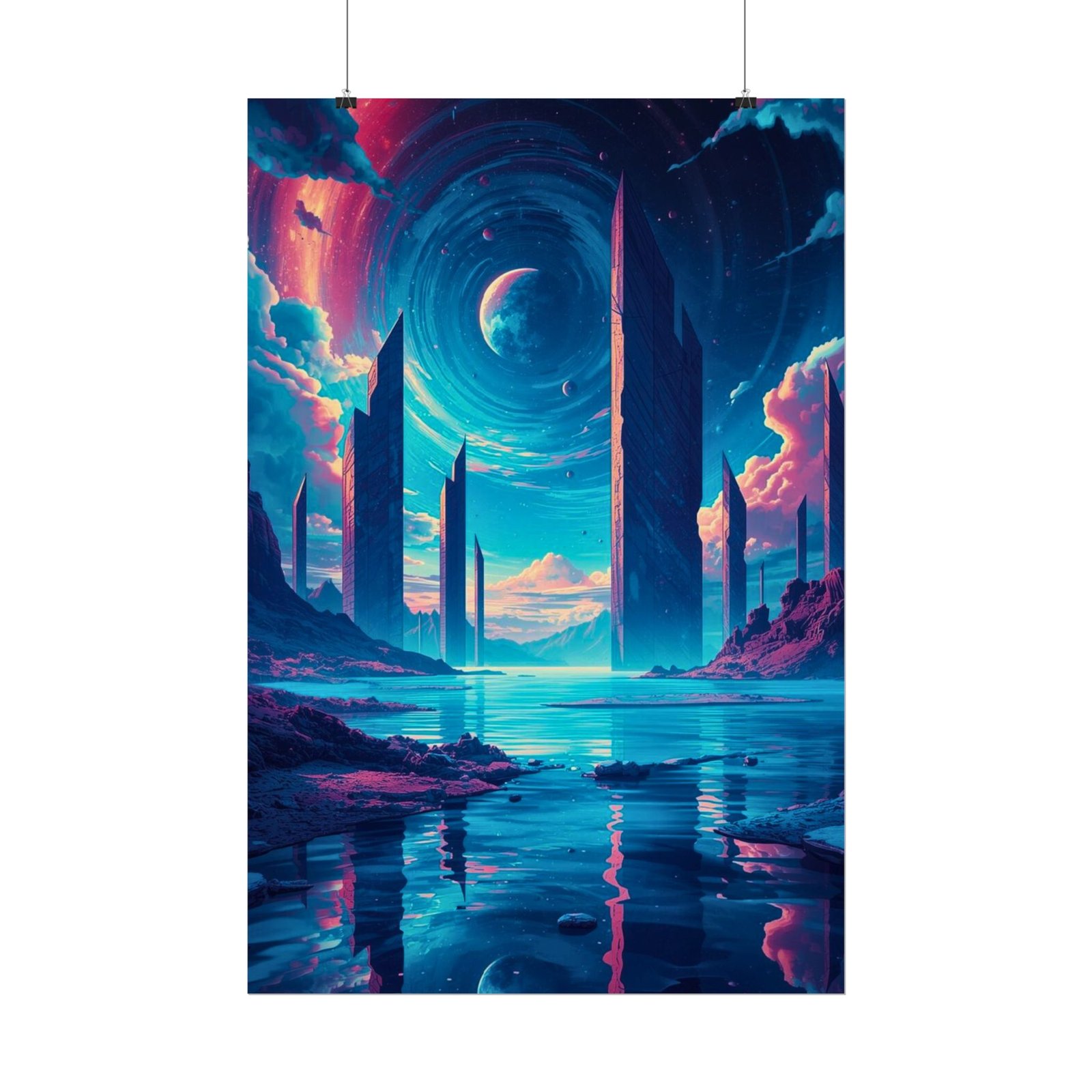 IS_6645 Neon Sci‑Fi Landscape Rolled Poster - Image 2