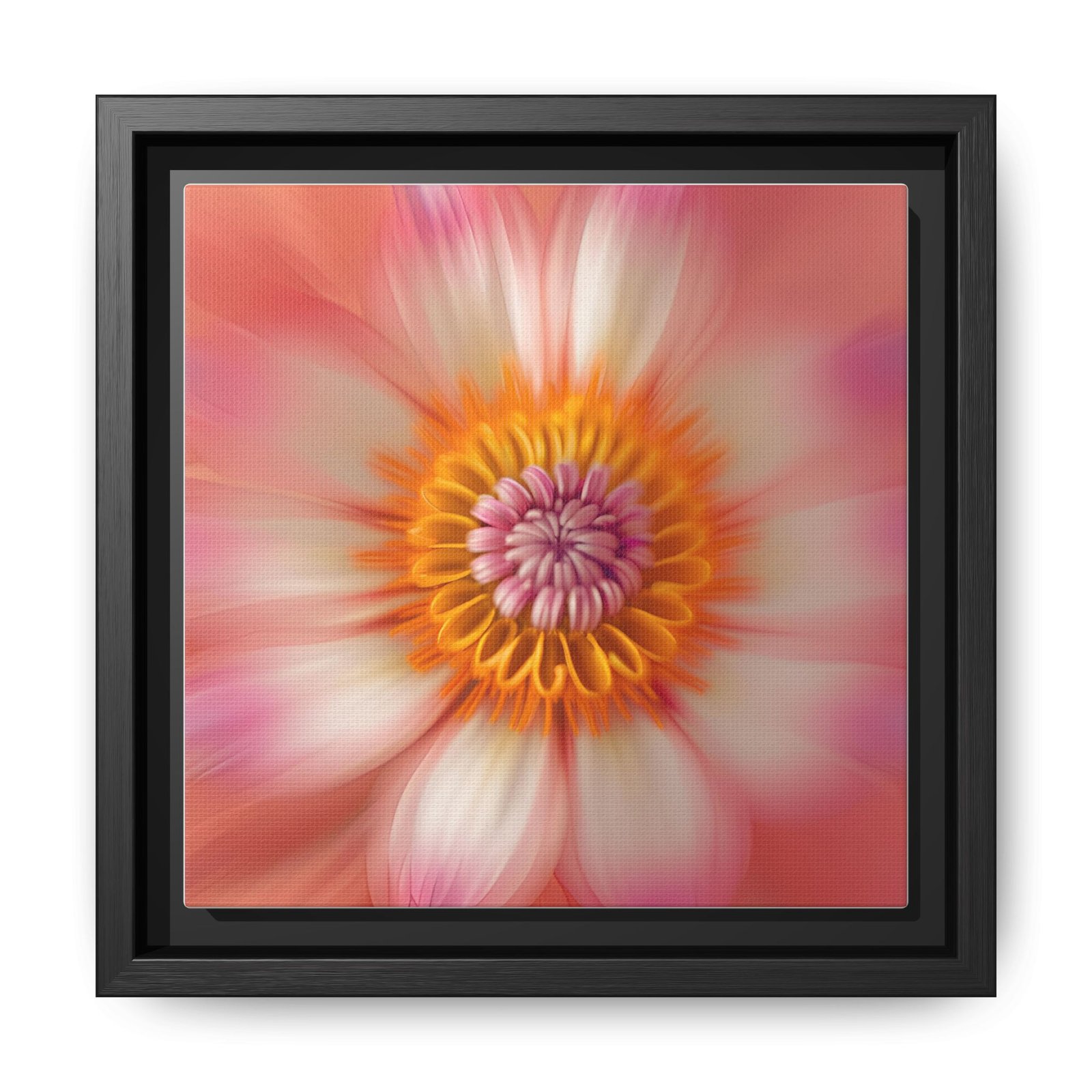 IS_4871 Framed Floral Burst Matte Canvas Wall Art — Pink & Peach Abstract Flower