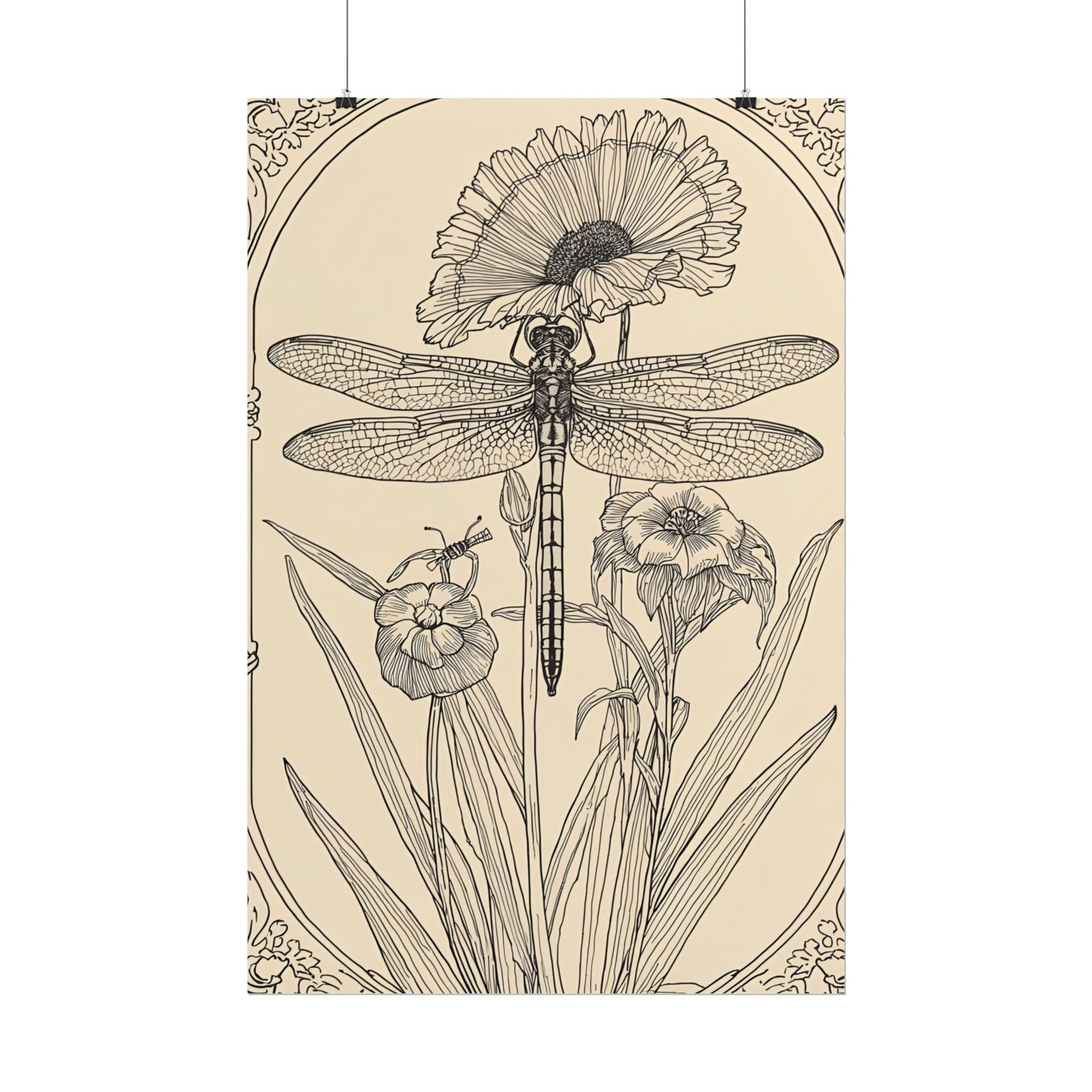 Botanical Dragonfly Vintage Rolled Poster - Image 2