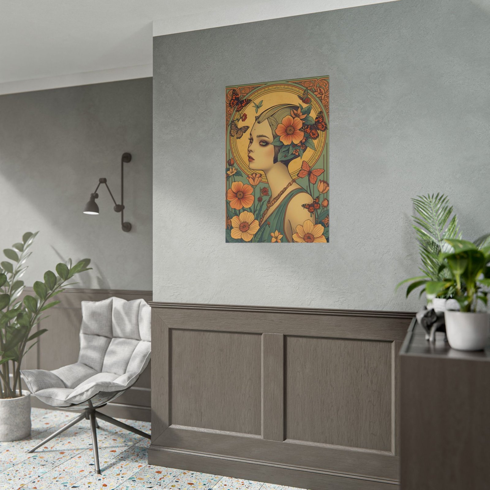 Botanical Flowers Butterflies Portrait Rolled Poster, - Image 3