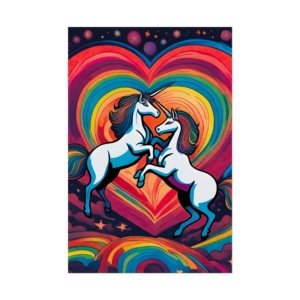IS_6556 Psychadelic Unicorn Heart Rolled Poster - Rainbow Fantasy Art Print