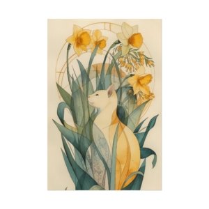 IS+6266 Cat & Daffodils Botanical Rolled Poster