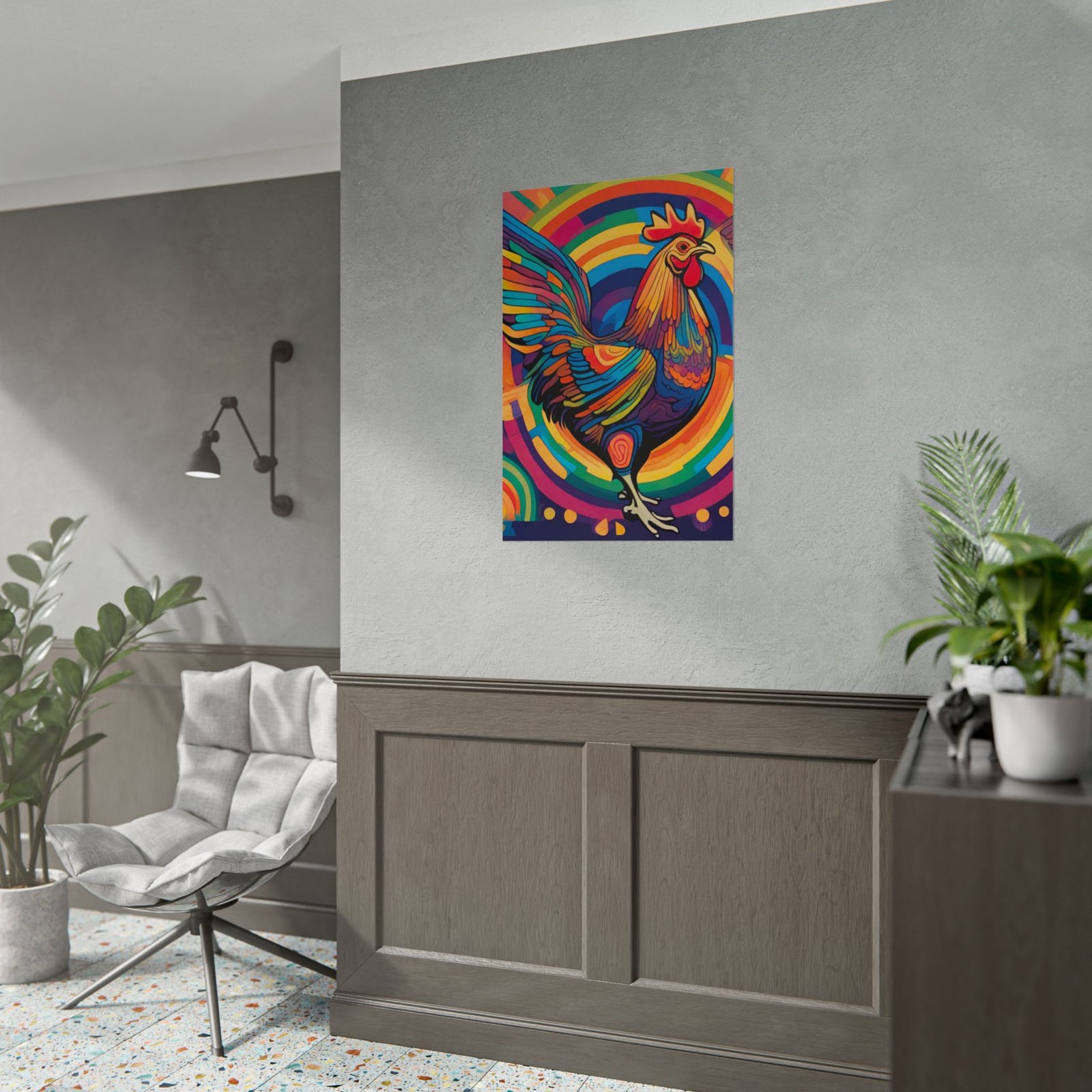 IS_6547 Psyhsdrelic Rooster Rolled Poster - Vibrant Pop Art Farm Wall Decor - Image 5
