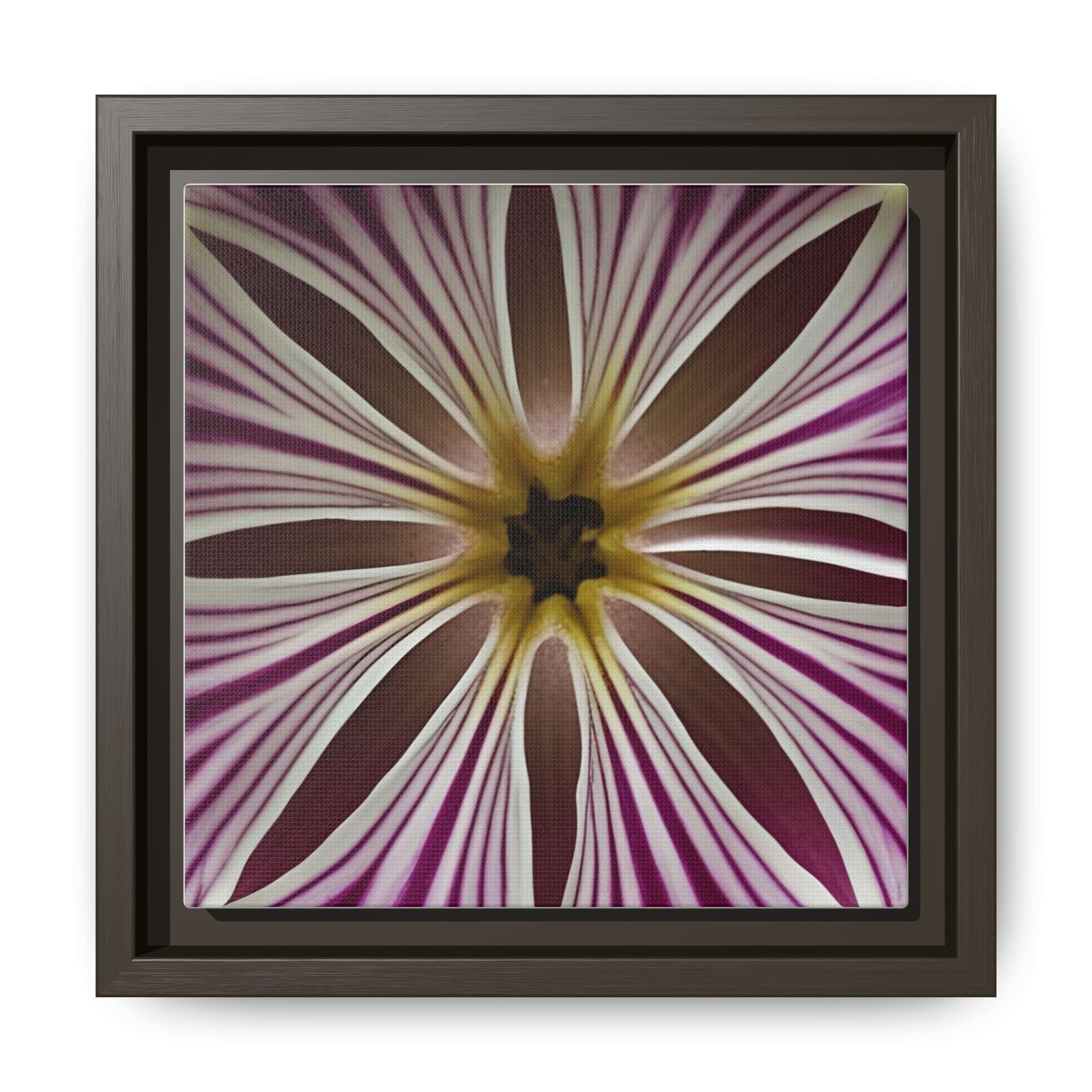 IS_4854 Framed Floral Burst Matte Canvas — Pink & White Striped Flower Wall Art - Image 4
