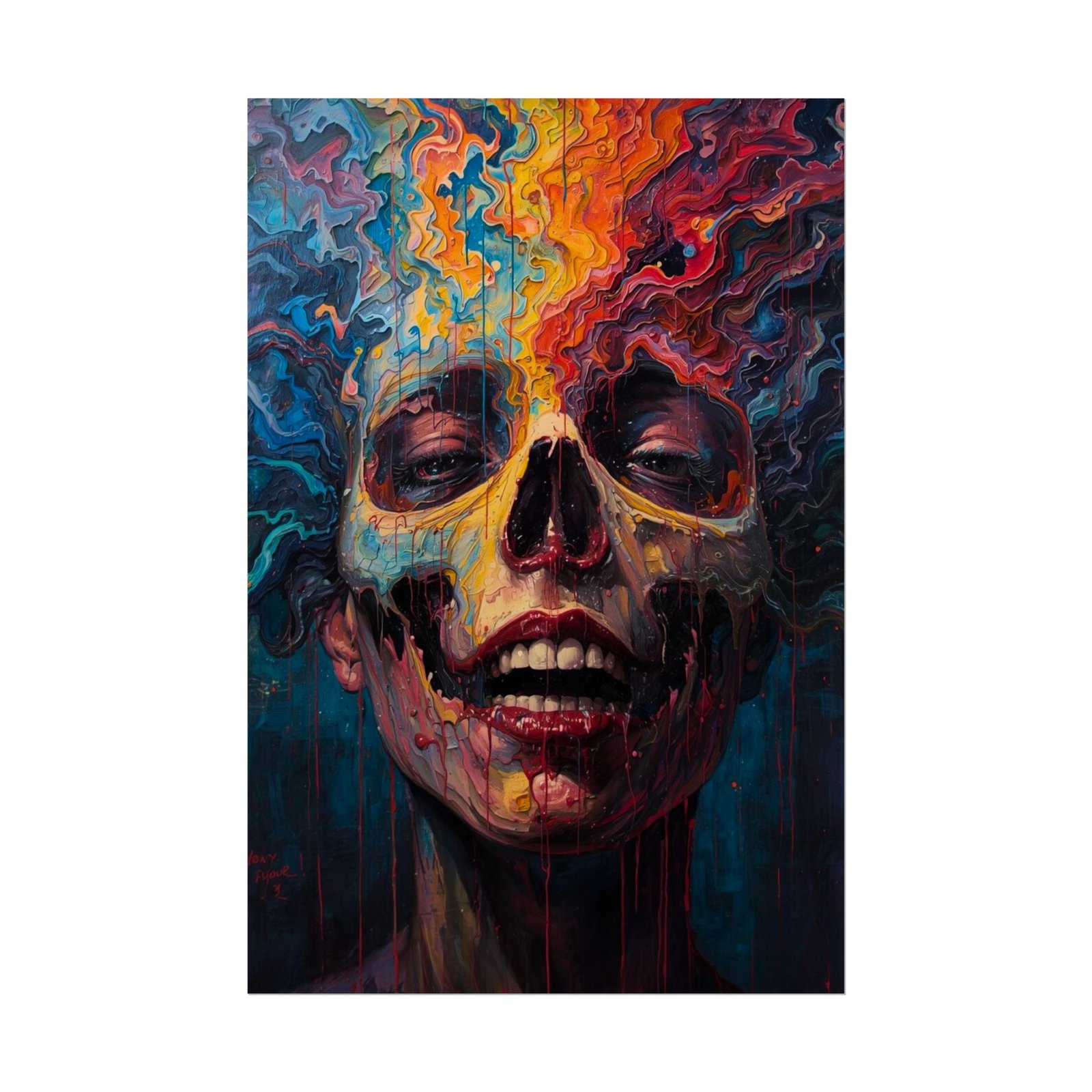 IS_6613 Abstract Skull Rolled Poster — Psychadelic Melting Face Wall Art