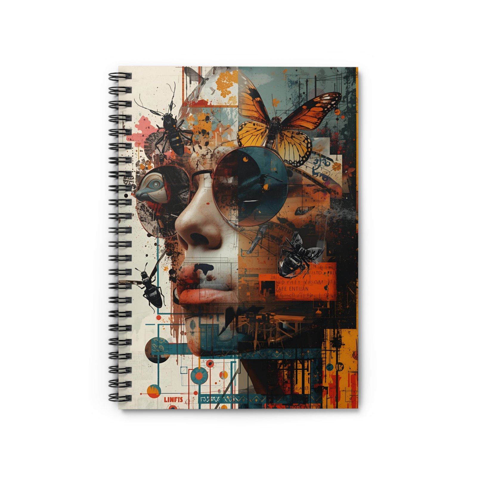 IS_6489 Abstract Retro Butterfly Face Collage Spiral Notebook - Image 2