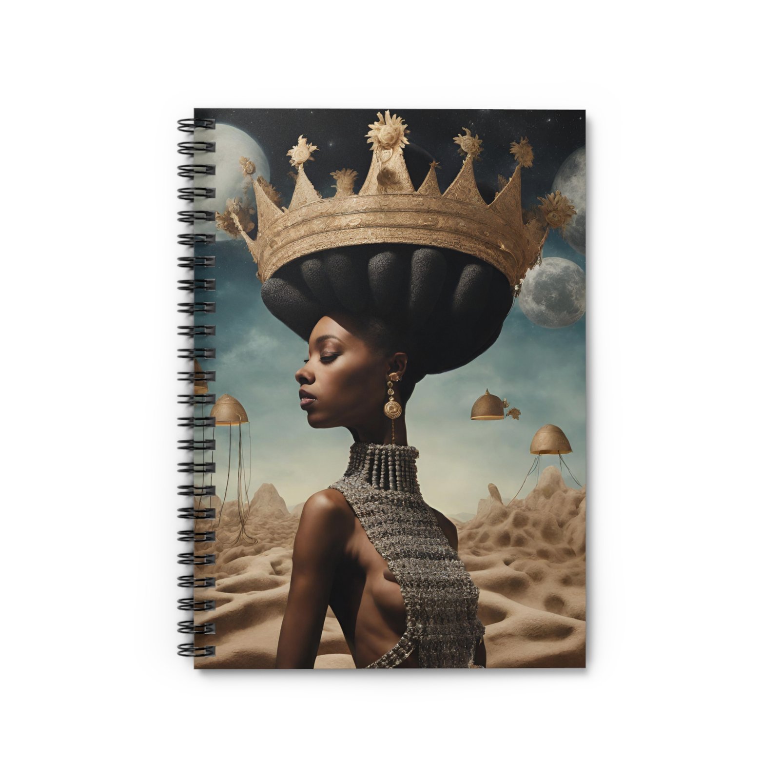 Surreal Black Celestial Queen Spiral Notebook - Image 2