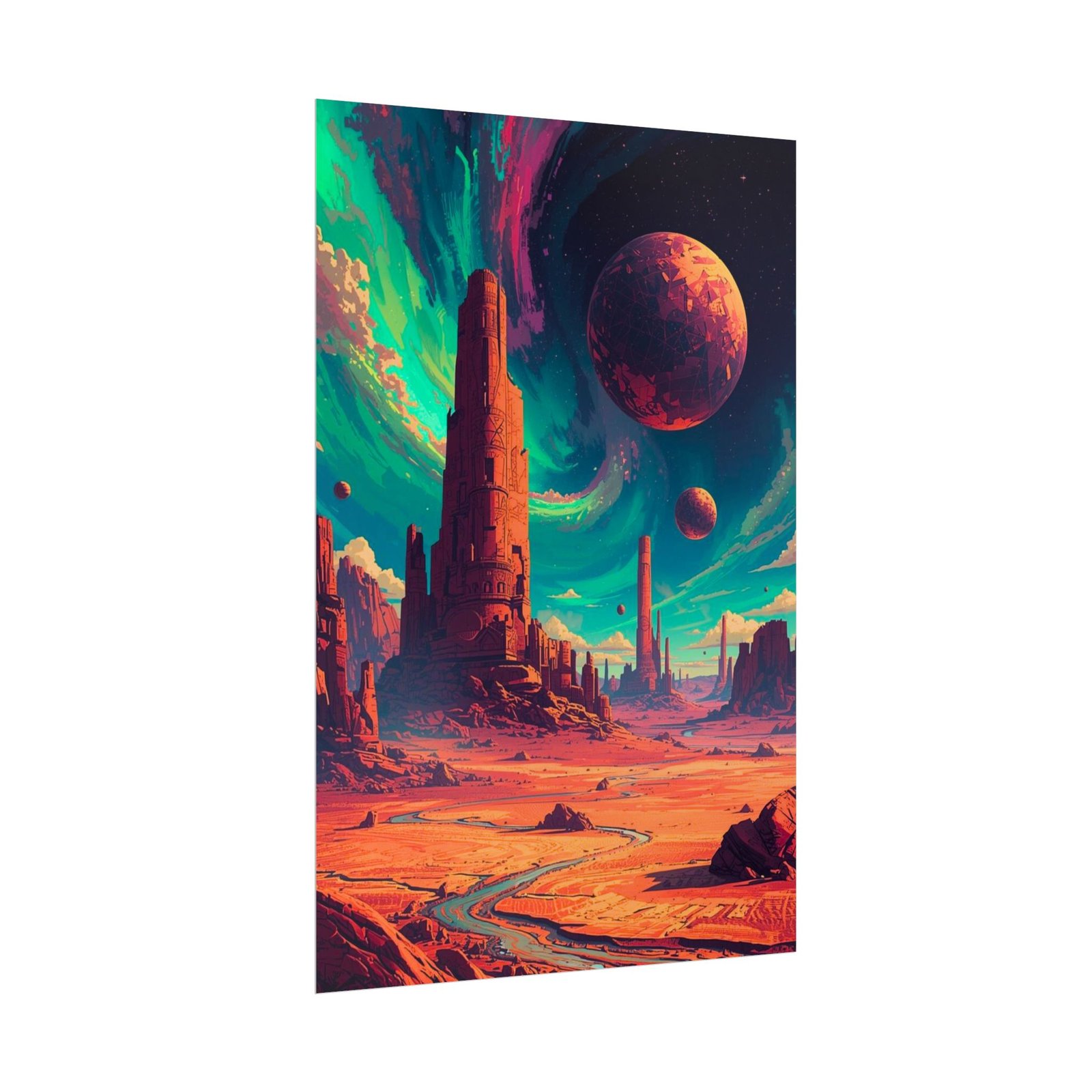 IS_6644 Sci‑Fi Landscape Rolled Poster — Retro Futuristic Alien Planet Art Print - Image 2