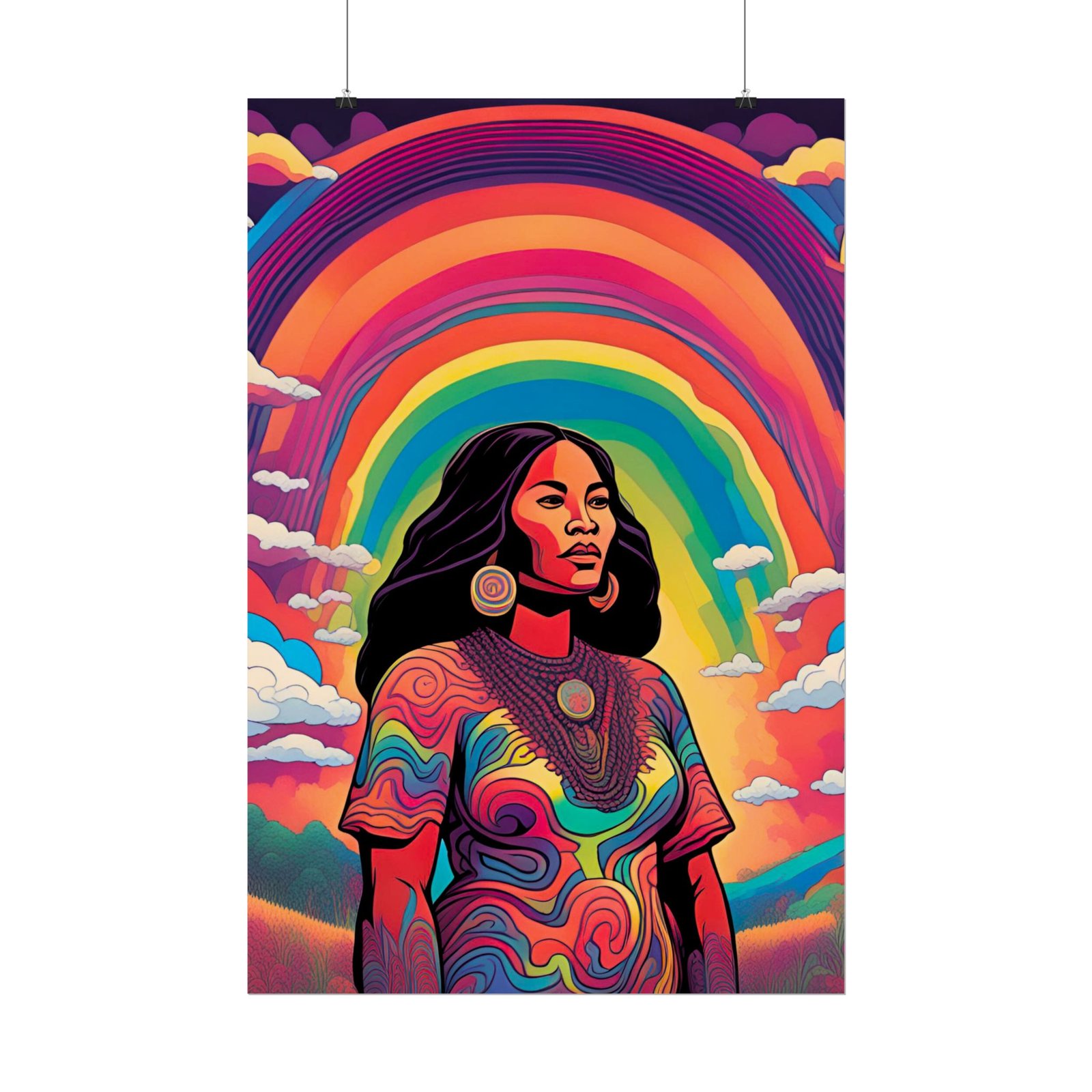 IS_6551 Psychadelic Native American Rolled Poster — Vibrant Rainbow Portrait Art Print - Image 2