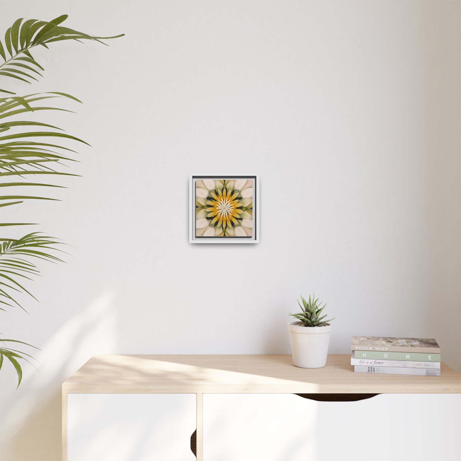 IS_4844 Kaleidoscope Floral Framed Canvas Art — Yellow & Cream Mandala - Image 11