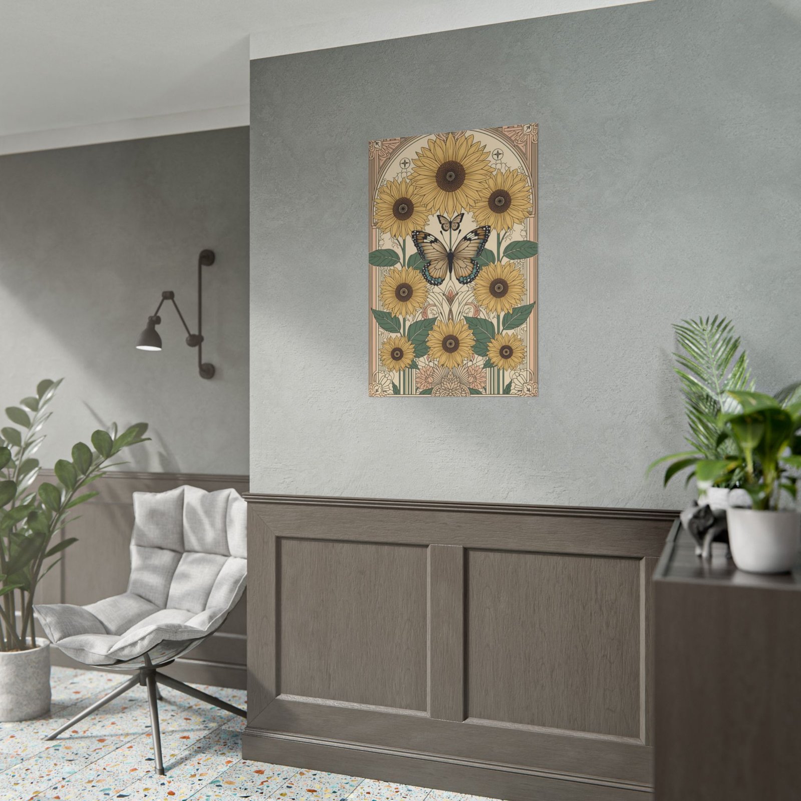 Art Nouveau Sunflower Butterfly Rolled Poster - Image 4