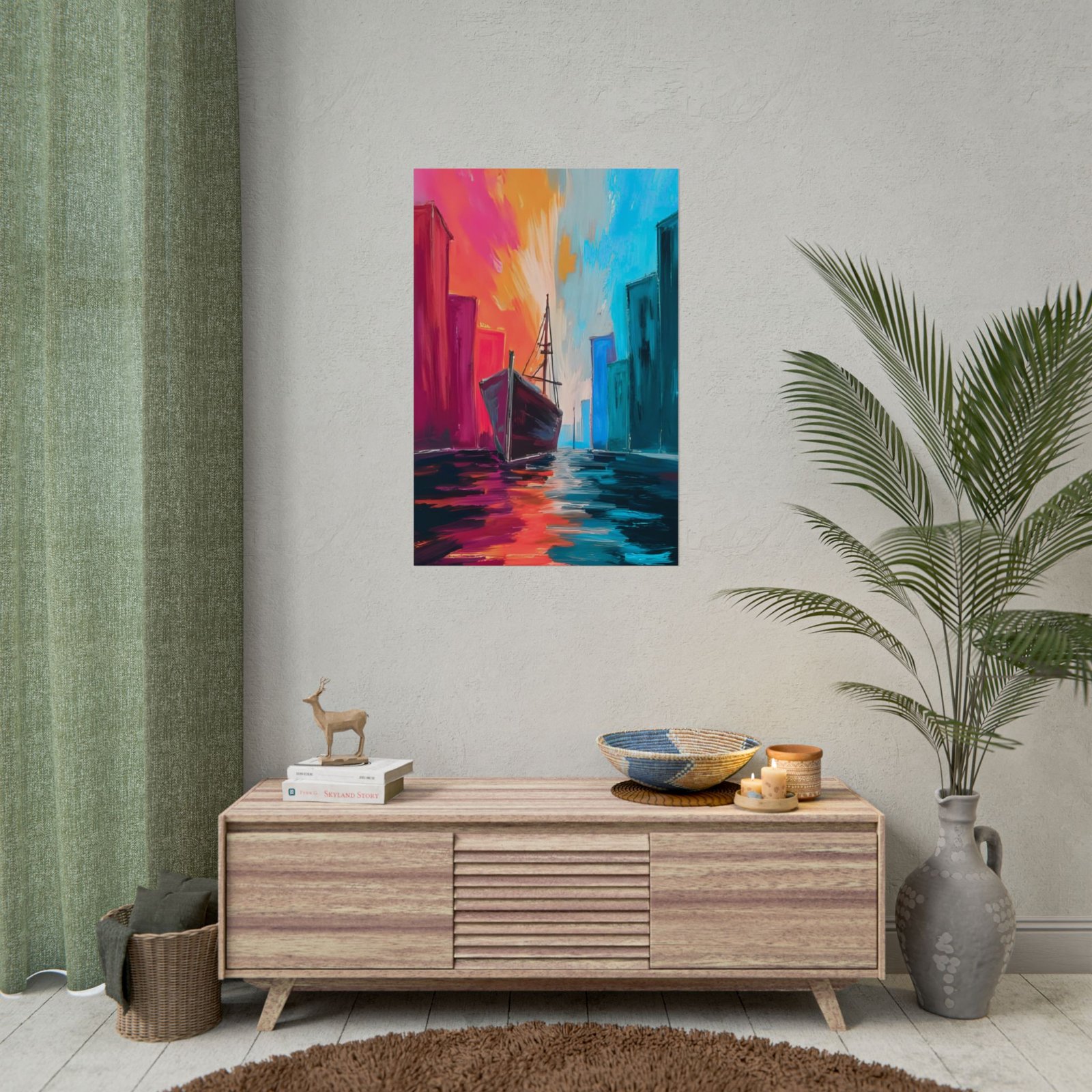 IS_6444 City Harbor Boat Abstract Waterfront Rolled Poster - Image 4