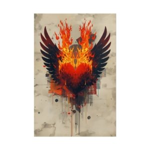 IS_6514 Flaming Heart with Wings Rolled Poster