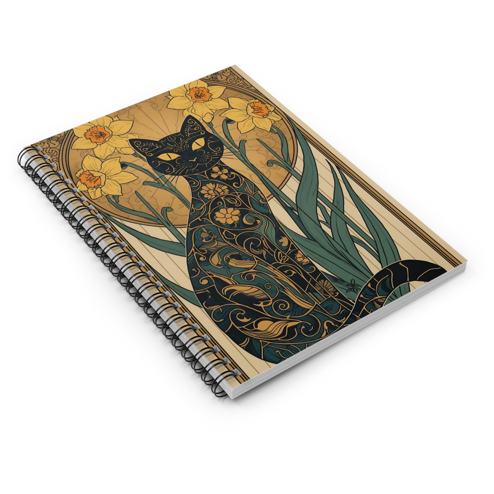 IS_6268 Art Nouveau Black Cat Spiral Notebook - Image 3