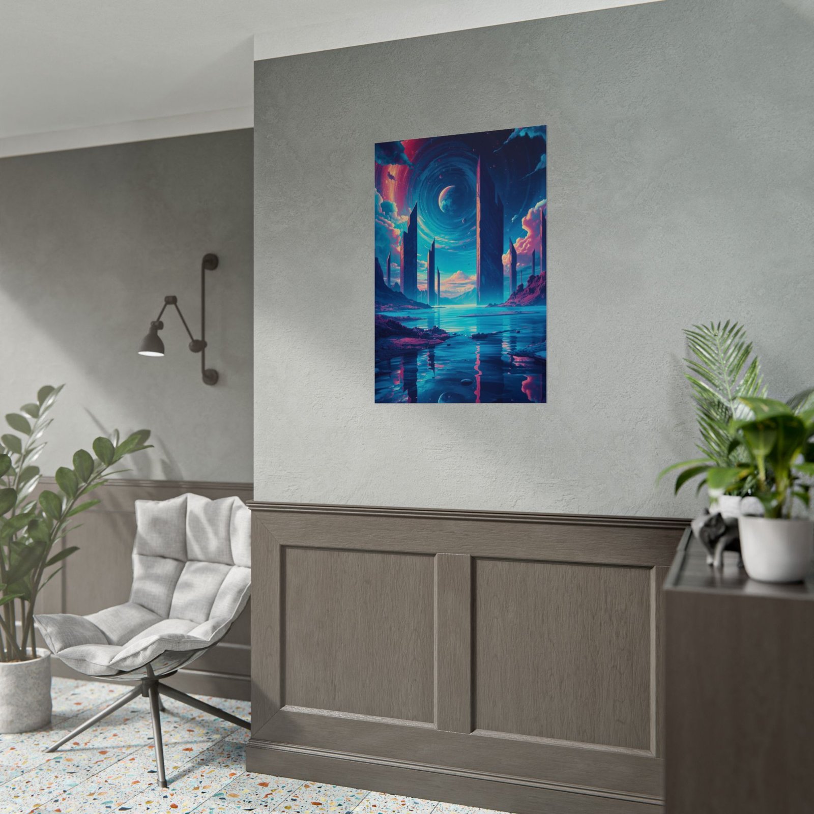 IS_6645 Neon Sci‑Fi Landscape Rolled Poster - Image 5
