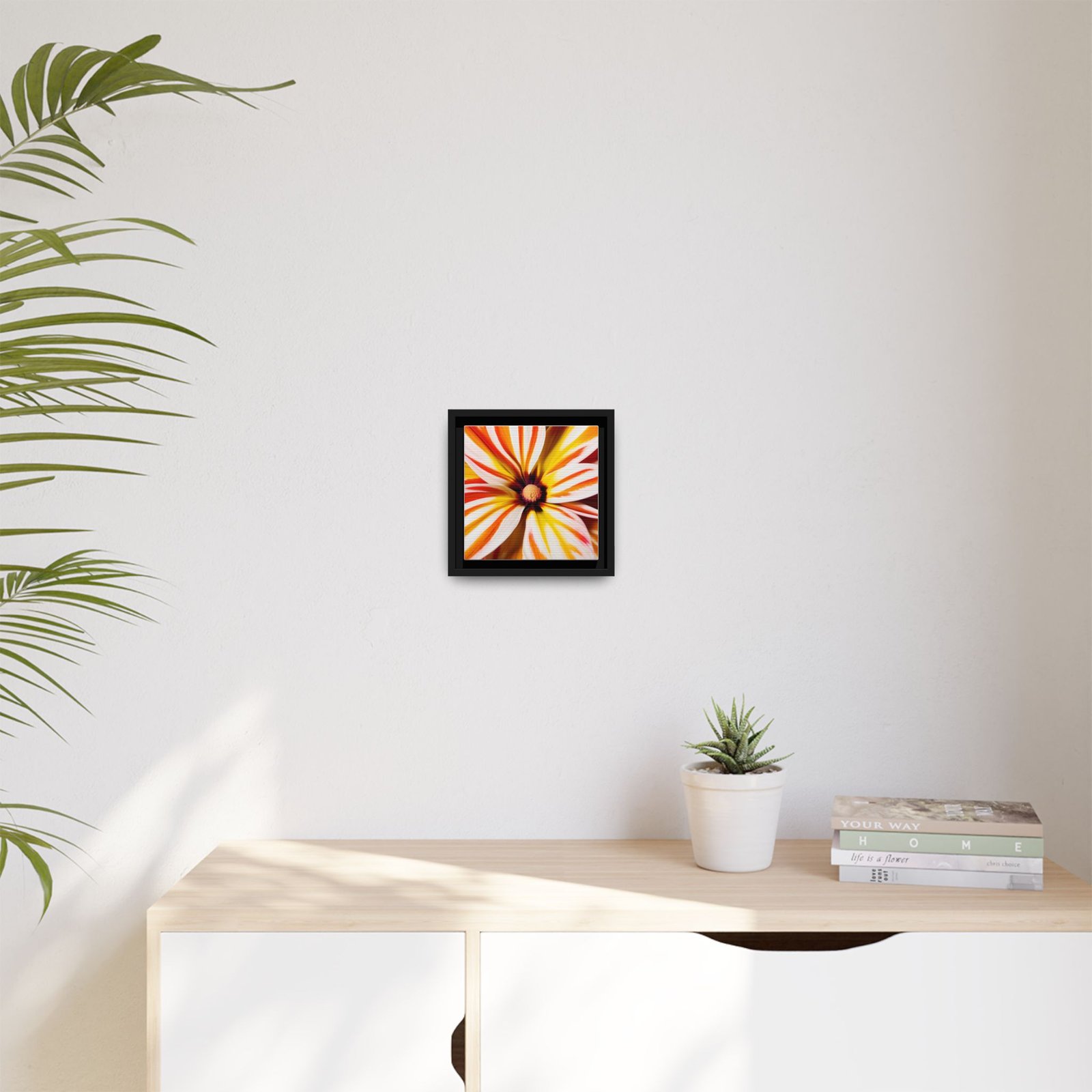 IS_4875 Framed Floral Canvas Wall Art — Vibrant Orange & Yellow Dahlia Print - Image 6