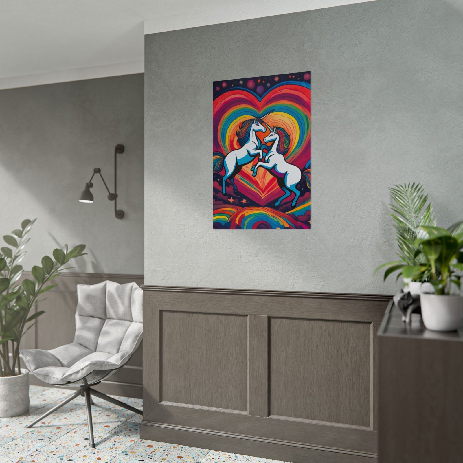 IS_6556 Psychadelic Unicorn Heart Rolled Poster - Rainbow Fantasy Art Print - Image 5