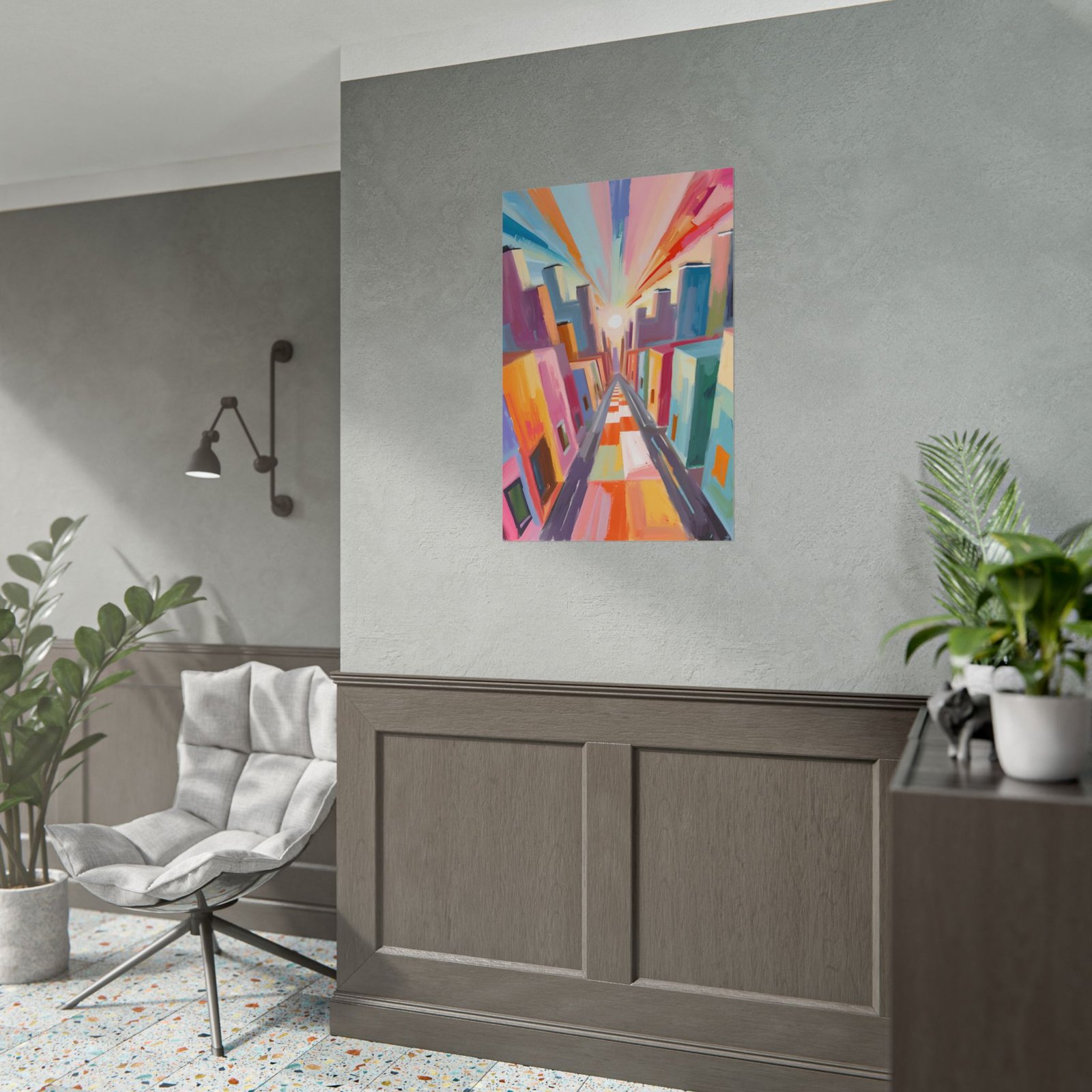 IS_3433 Cubist Cityscape Rolled Poster — Abstract Geometric Urban Art - Image 4