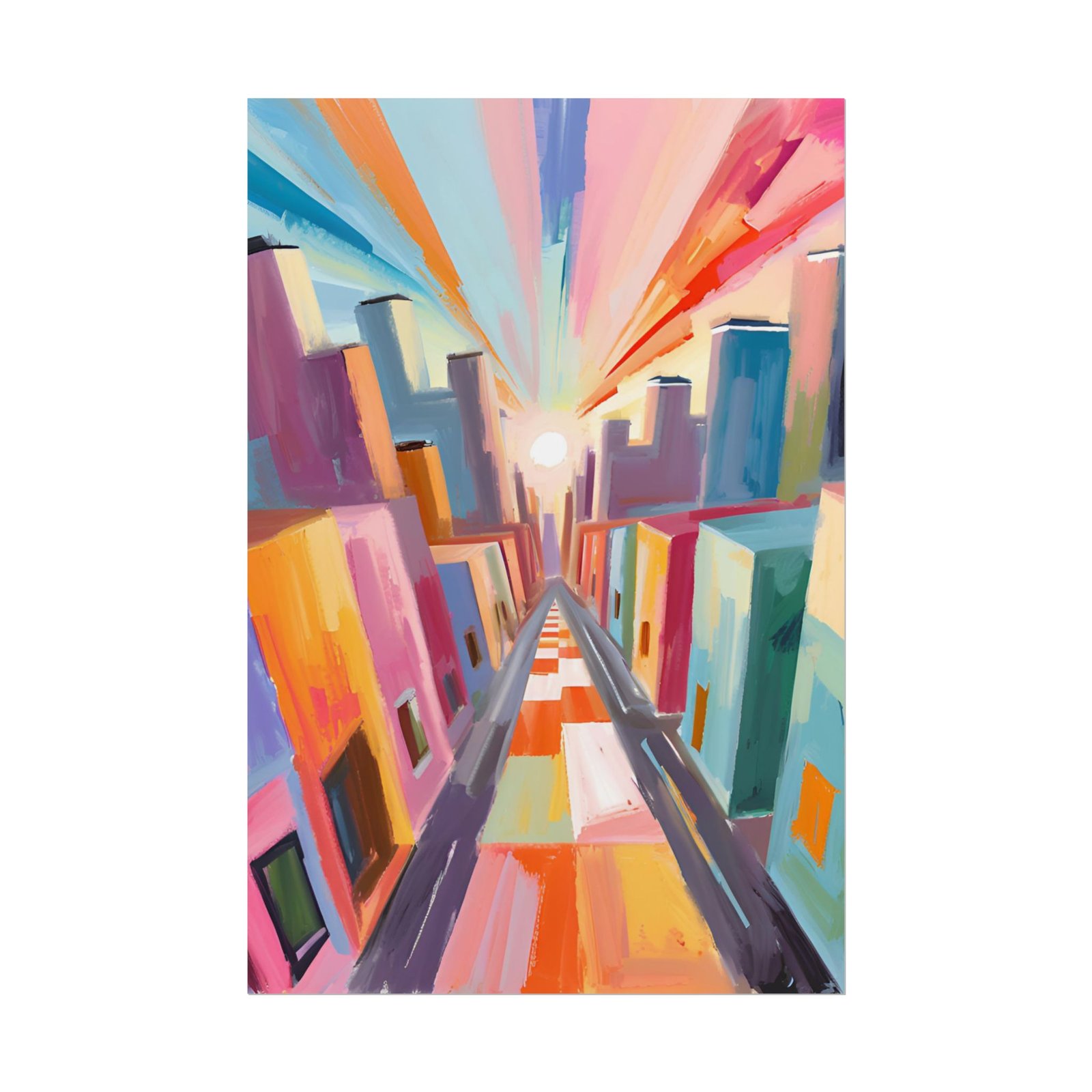 IS_3433 Cubist Cityscape Rolled Poster — Abstract Geometric Urban Art