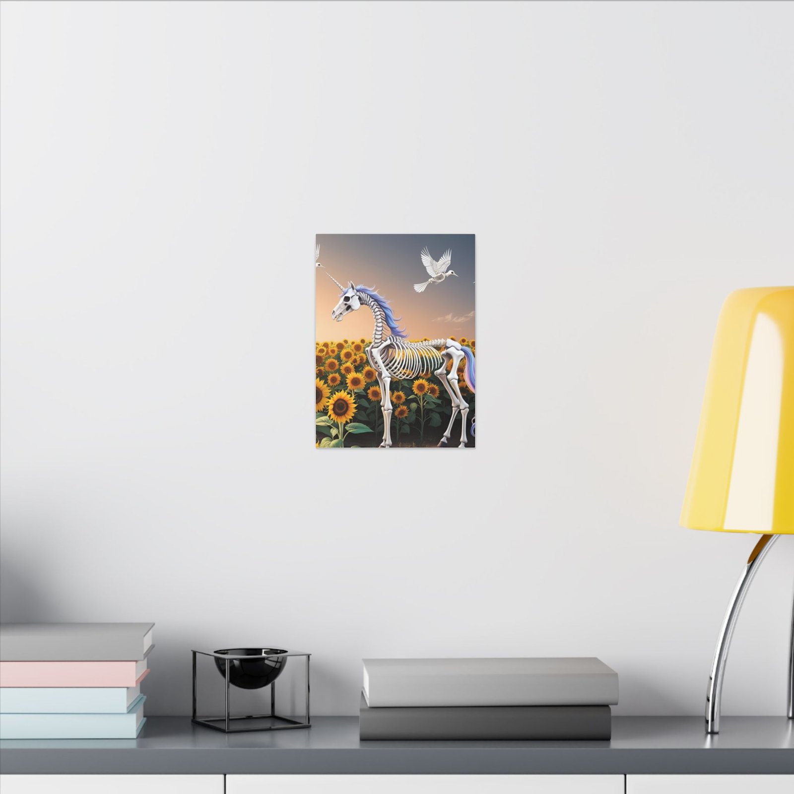 Skeleton Unicorn Surreal Sunflower Fantasy Canvas 9x12" - Image 4
