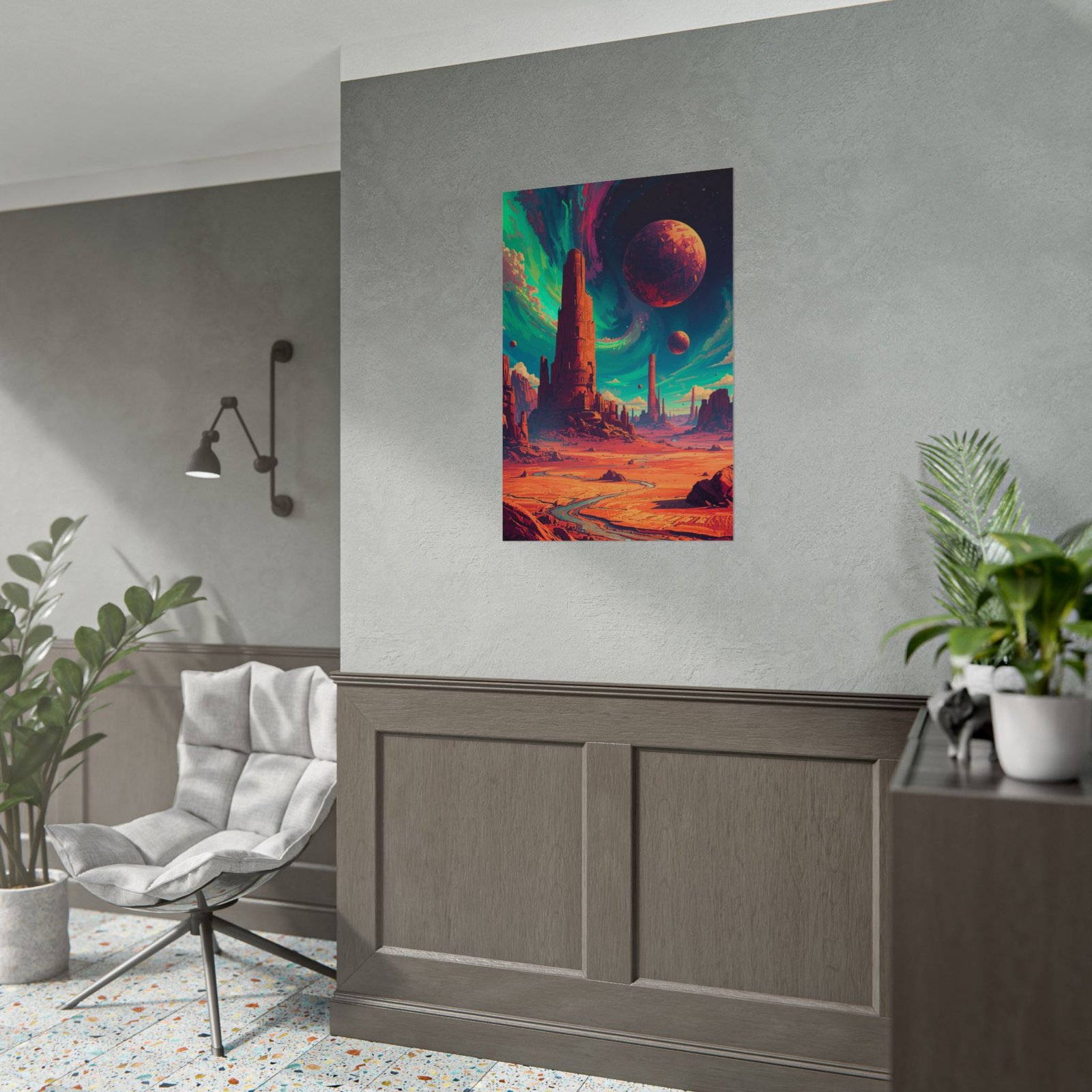 IS_6644 Sci‑Fi Landscape Rolled Poster — Retro Futuristic Alien Planet Art Print - Image 4