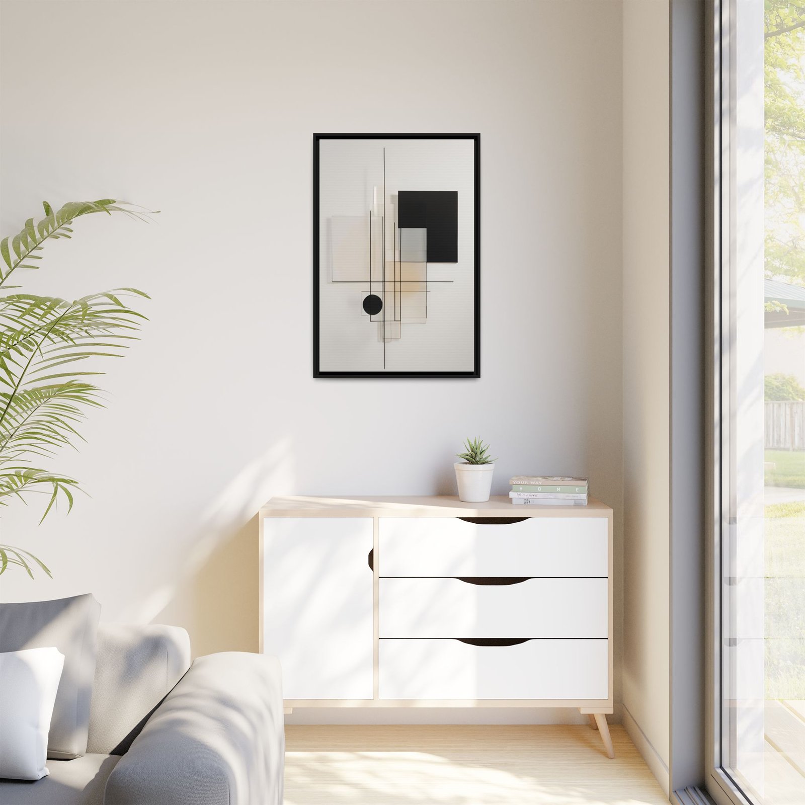 Suprematism Minimal Neutral Abstract Geometric Canvas Framed 24x36" - Image 3