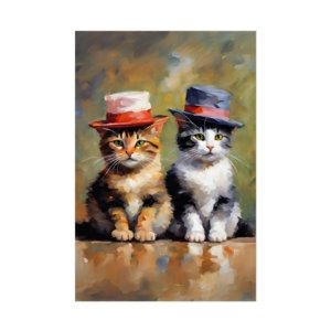IS_639 Charming Cat Duo Rolled Poster - Vibrant Art for Cat Lovers