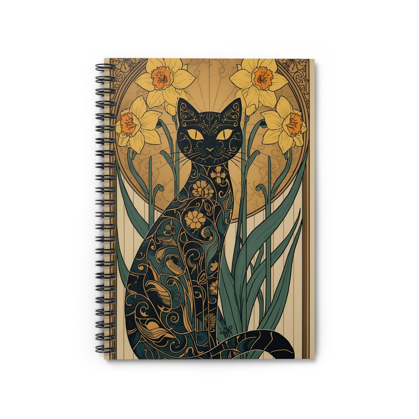 IS_6268 Art Nouveau Black Cat Spiral Notebook