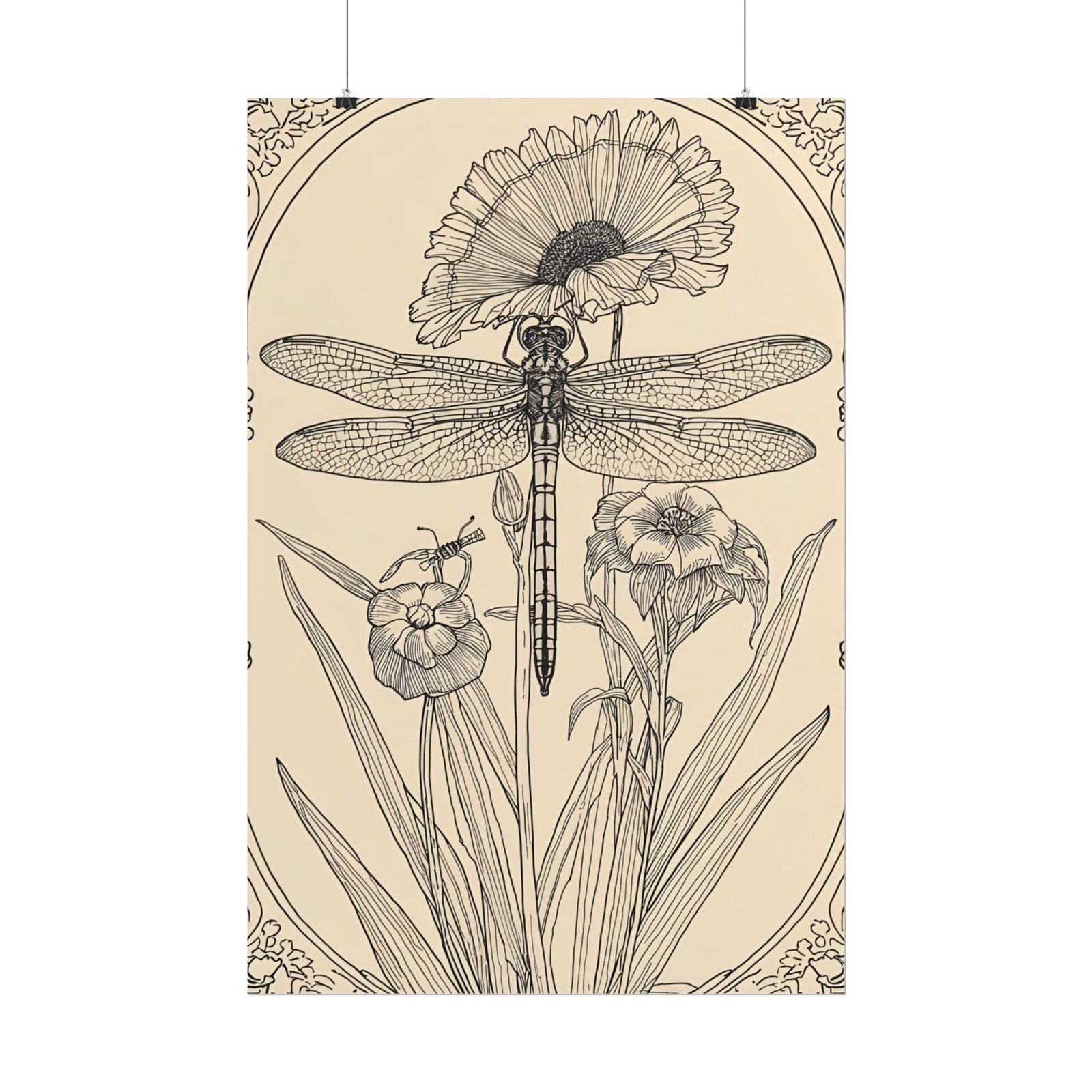 Art Nouveau Botanical Dragonfly Rolled Poster - Image 3