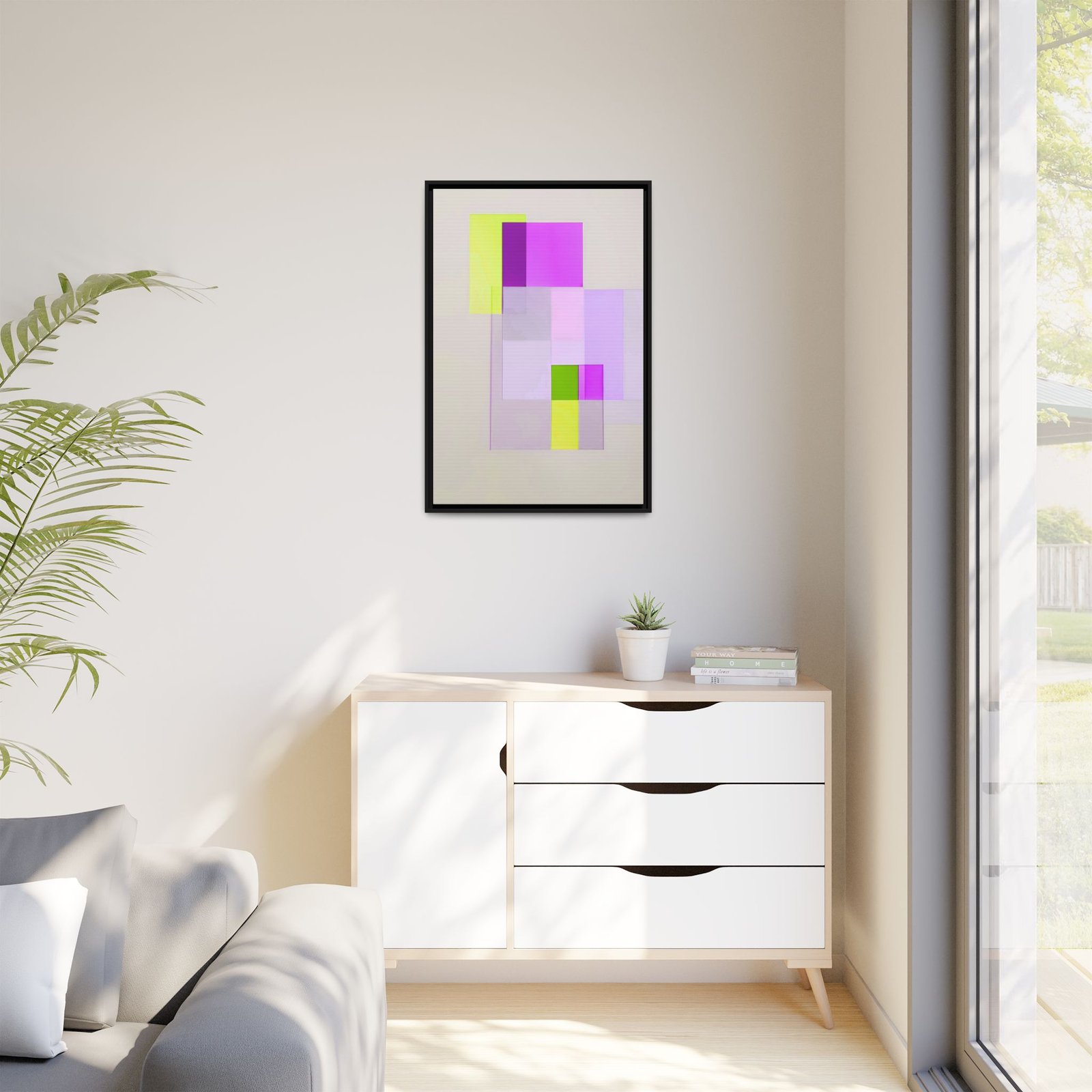 Suprematism Abstract Neon Pastel Squares Geometric FRAMED 24x36" - Image 3
