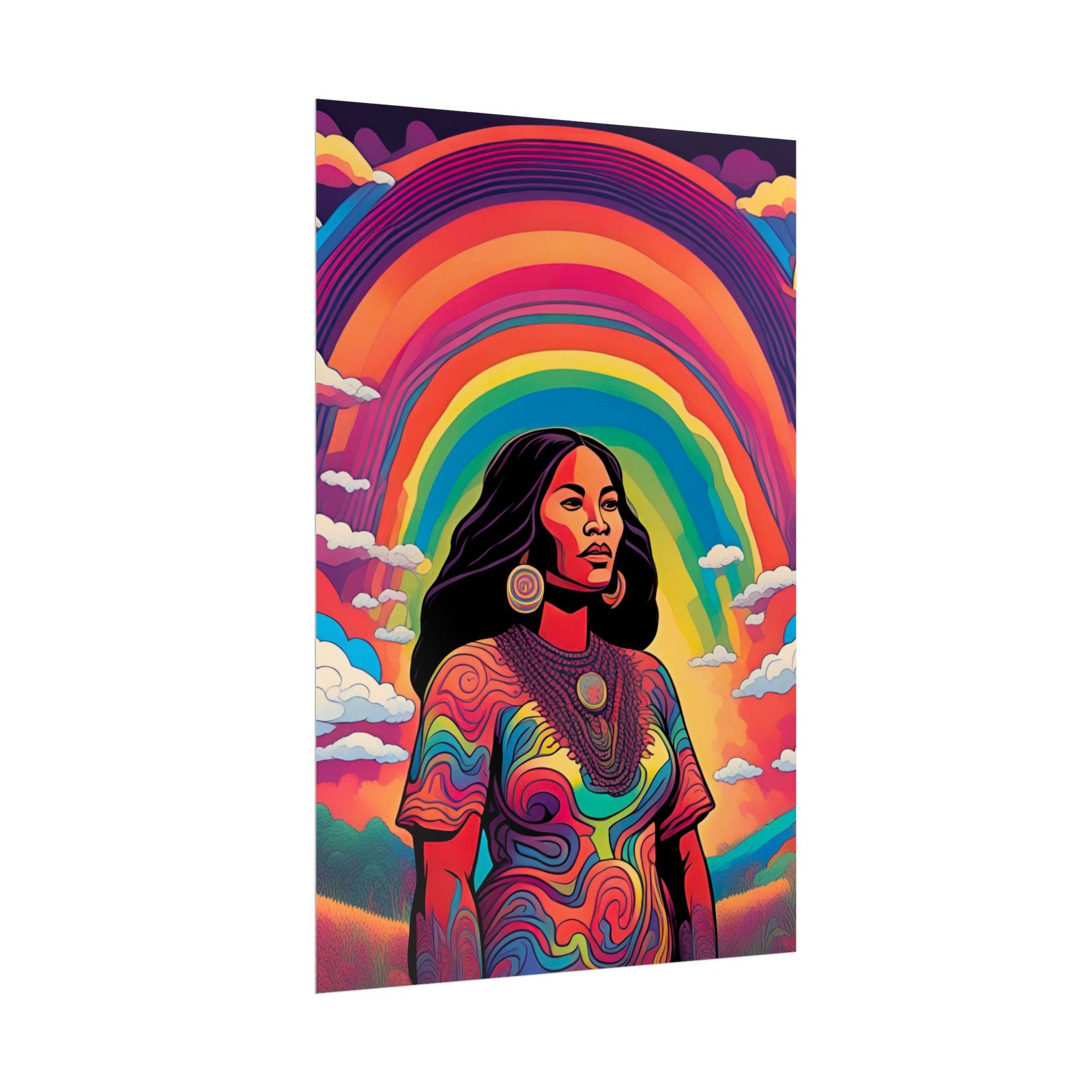 IS_6551 Psychadelic Native American Rolled Poster — Vibrant Rainbow Portrait Art Print - Image 3