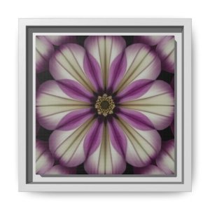 IS_4857 Framed Floral Kaleidoscope Canvas Print — Purple & Cream Decorative Wall Art