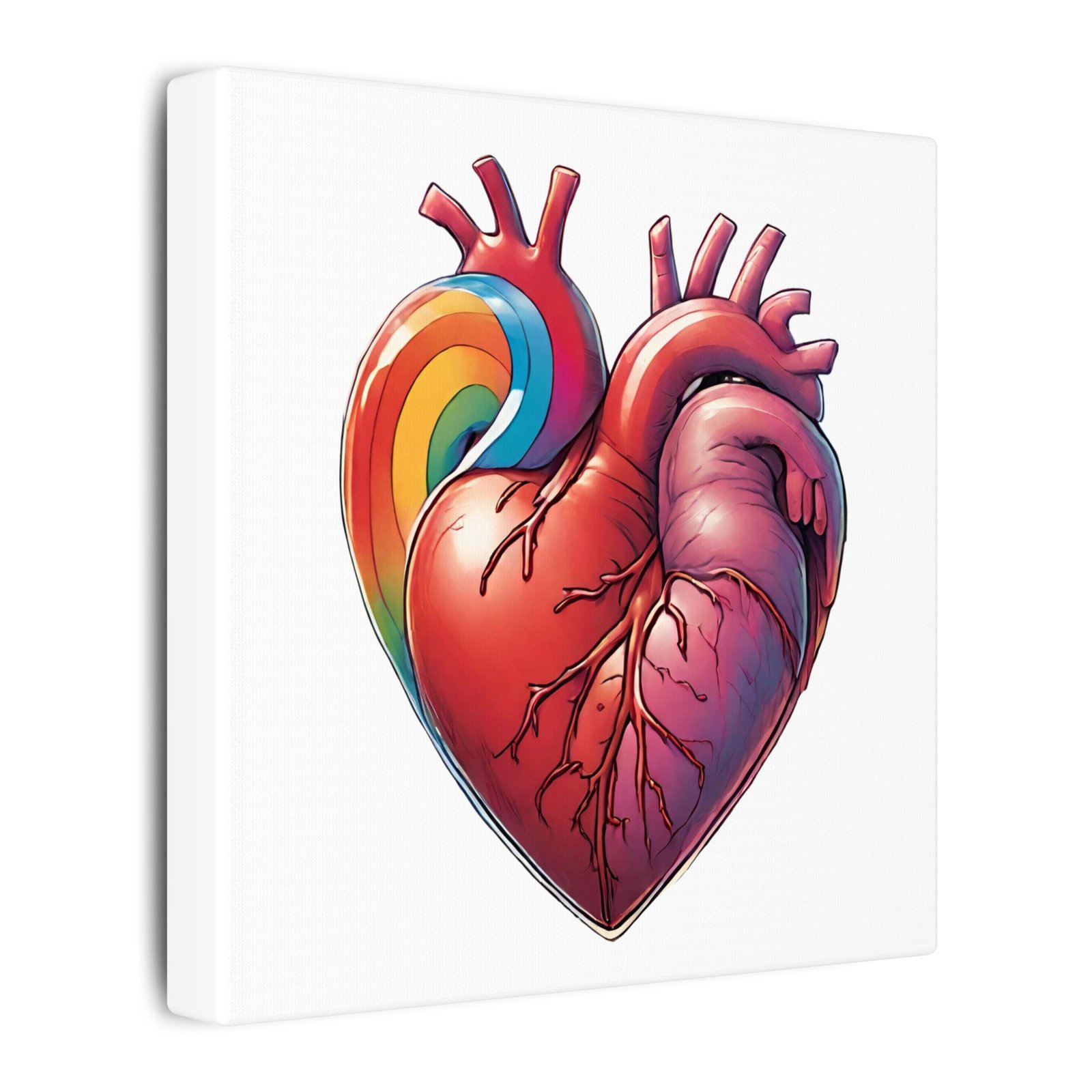 IS_3307 Anatomical Heart Canvas Print with Rainbow Accent — LGBTQ+ Pride Wall Art - Image 2