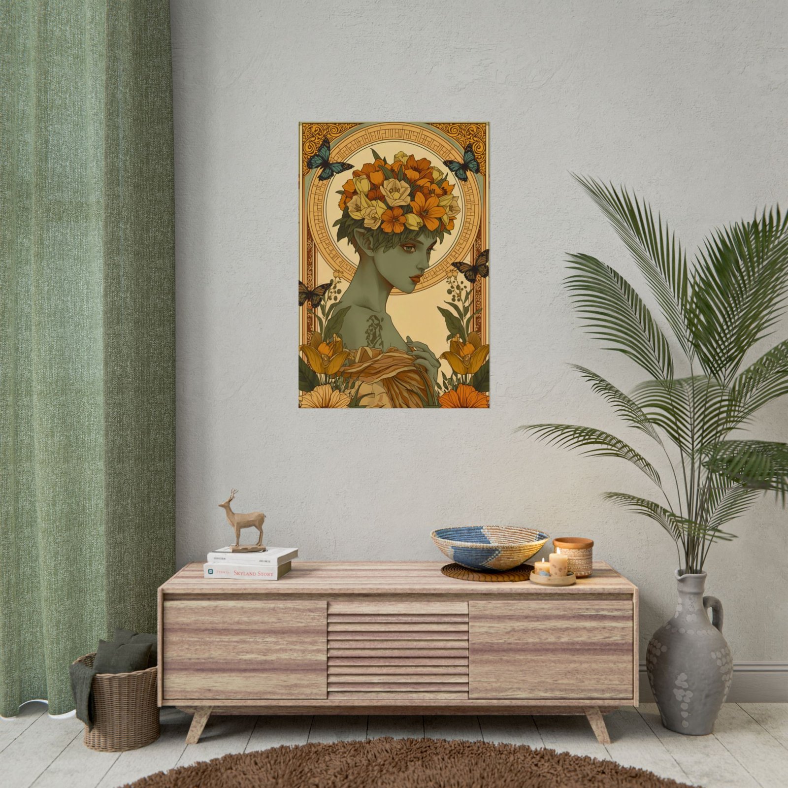 Art Nouveau Botanical Butterflies Flower Portrait Rolled Poster - Image 4