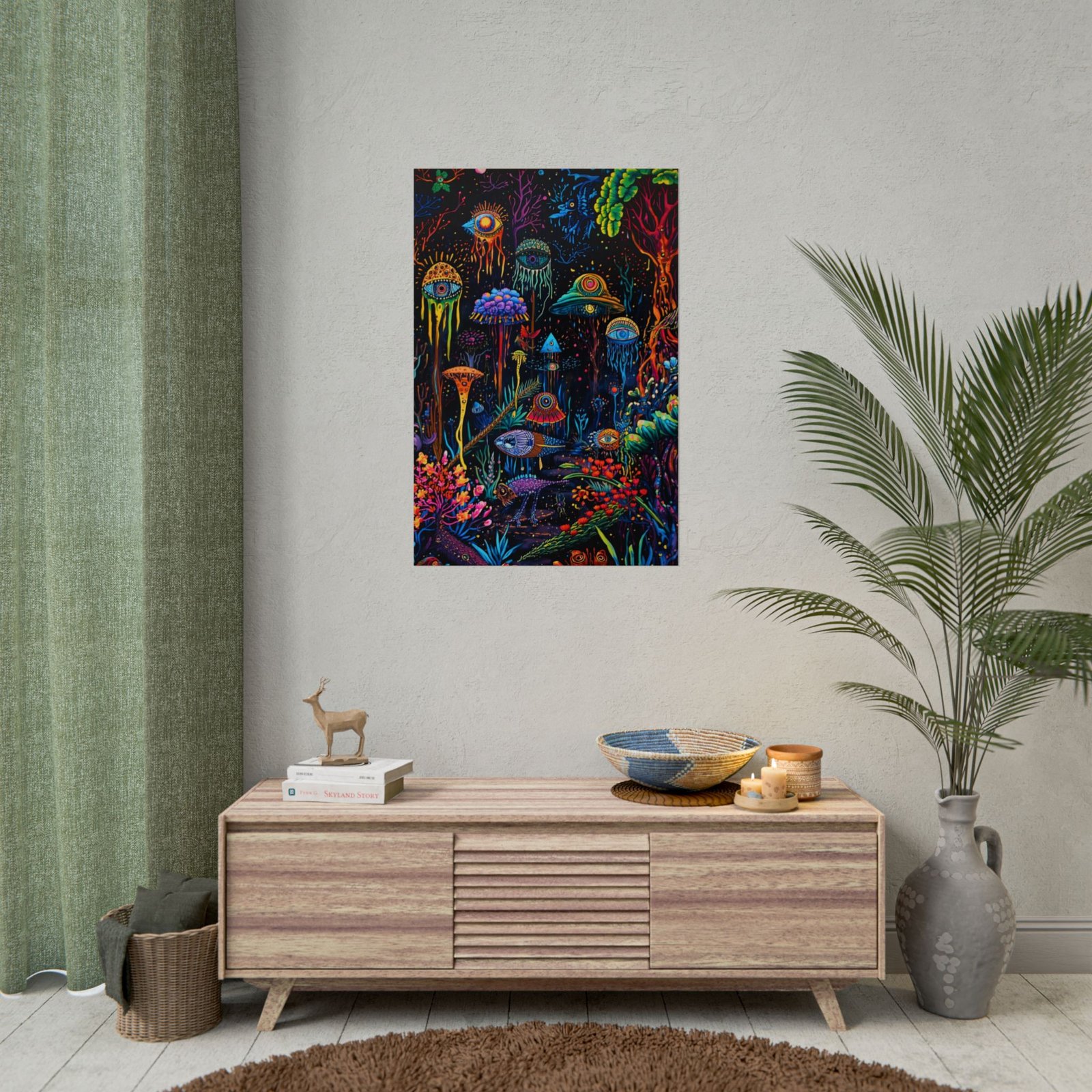 IS_6607 Psychedelic Underwater Fantasy Rolled Poster — Neon Jellyfish & Mushroom Art Print - Image 3
