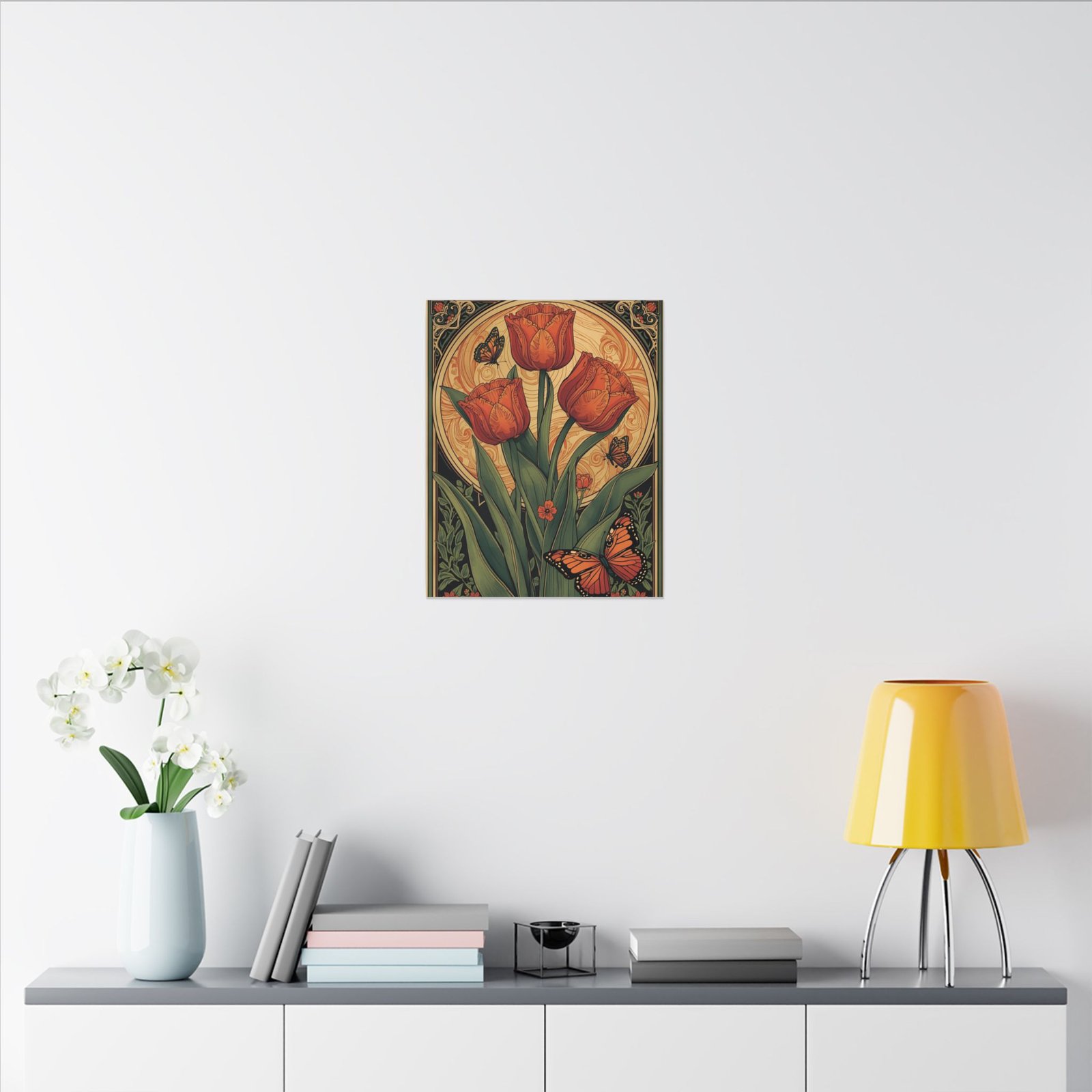 Vintage Tulip & Monarch Canvas Print 16x20" - Image 4