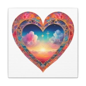 IS_4168 Heart Sunset Canvas Wall Art — Spiritual Cross, Colorful Dreamscape Matte Stretched Canvas