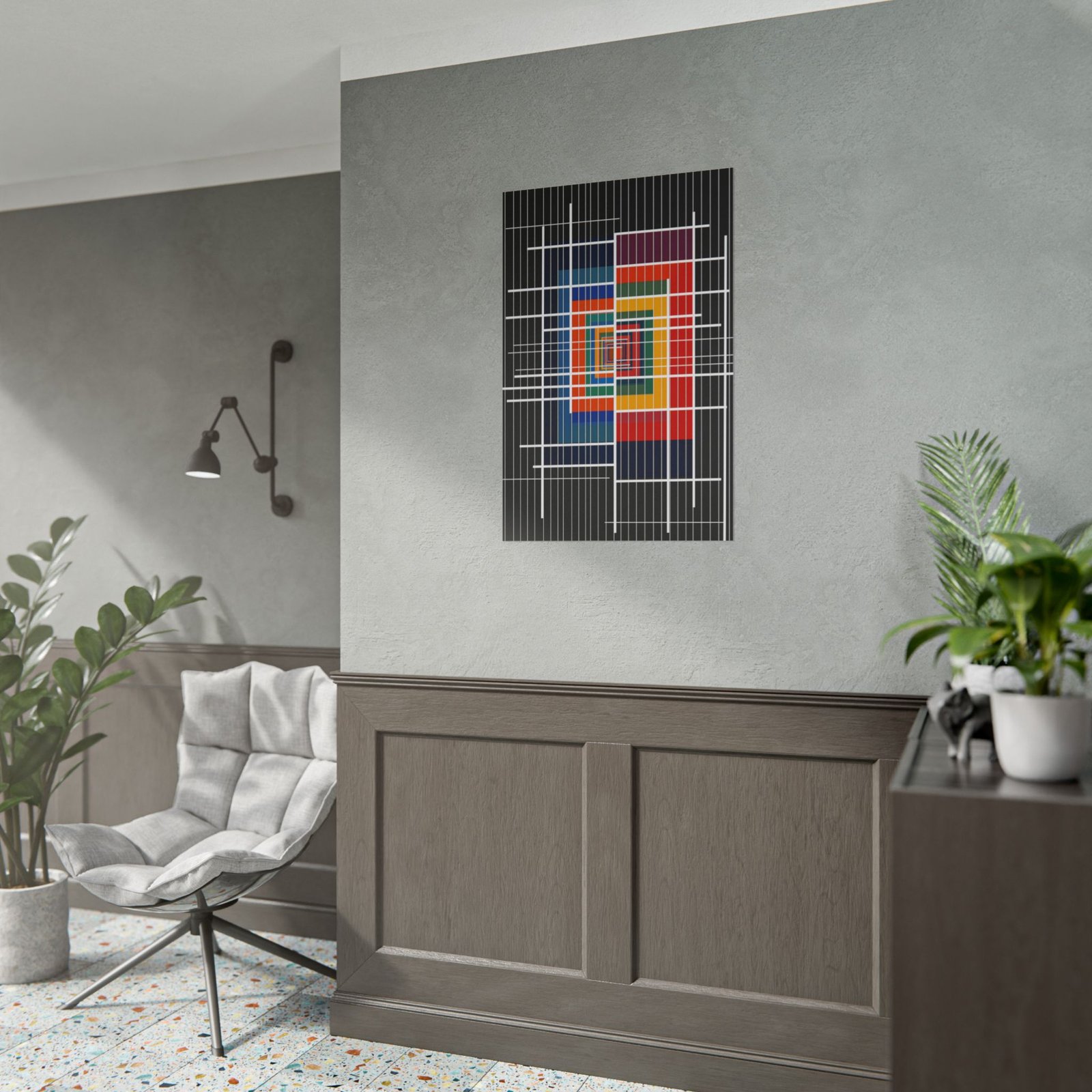Geometric Abstract Rainbow Maze Rolled Poster - Image 3