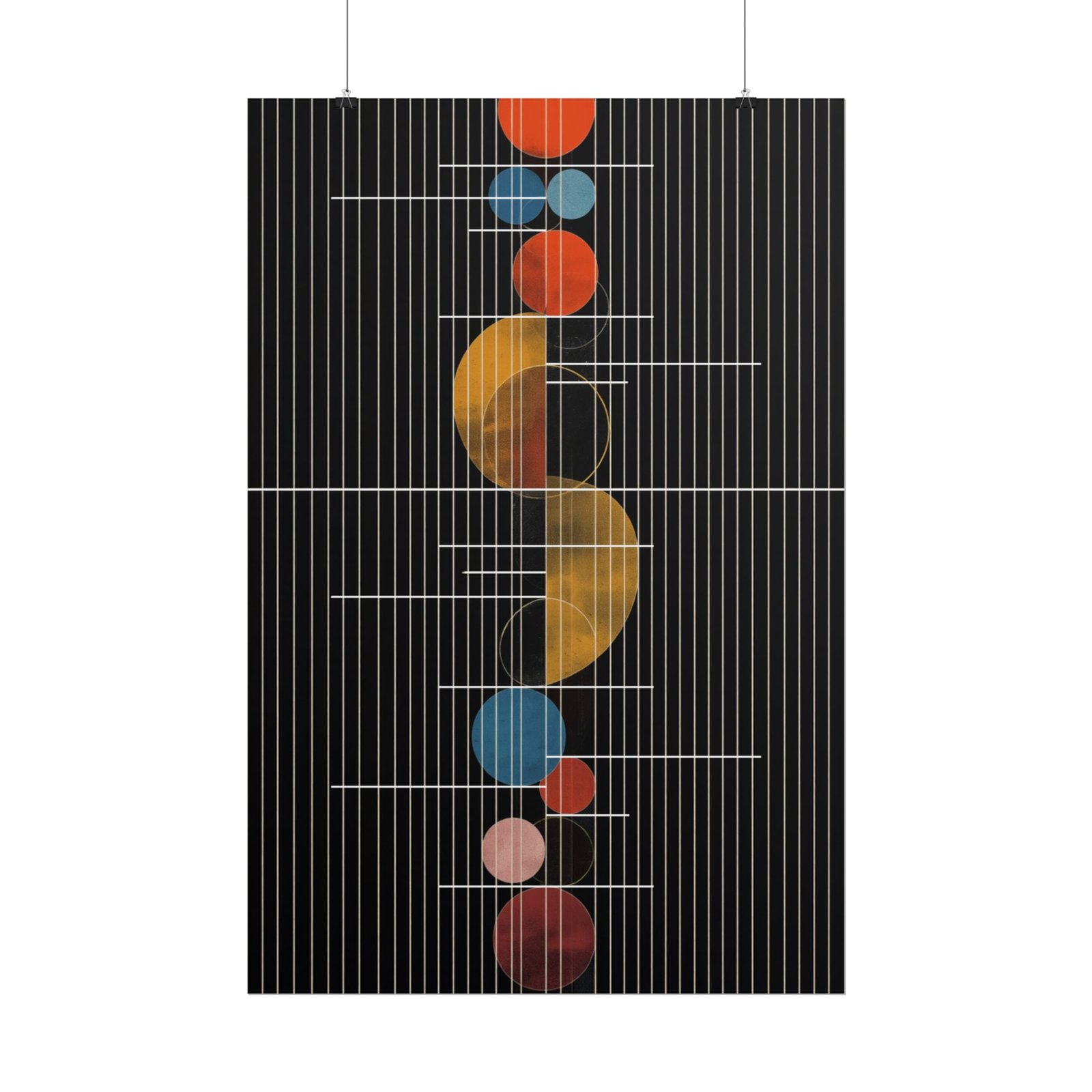 Geometric Abstract Circles on Black Rolled Poster
