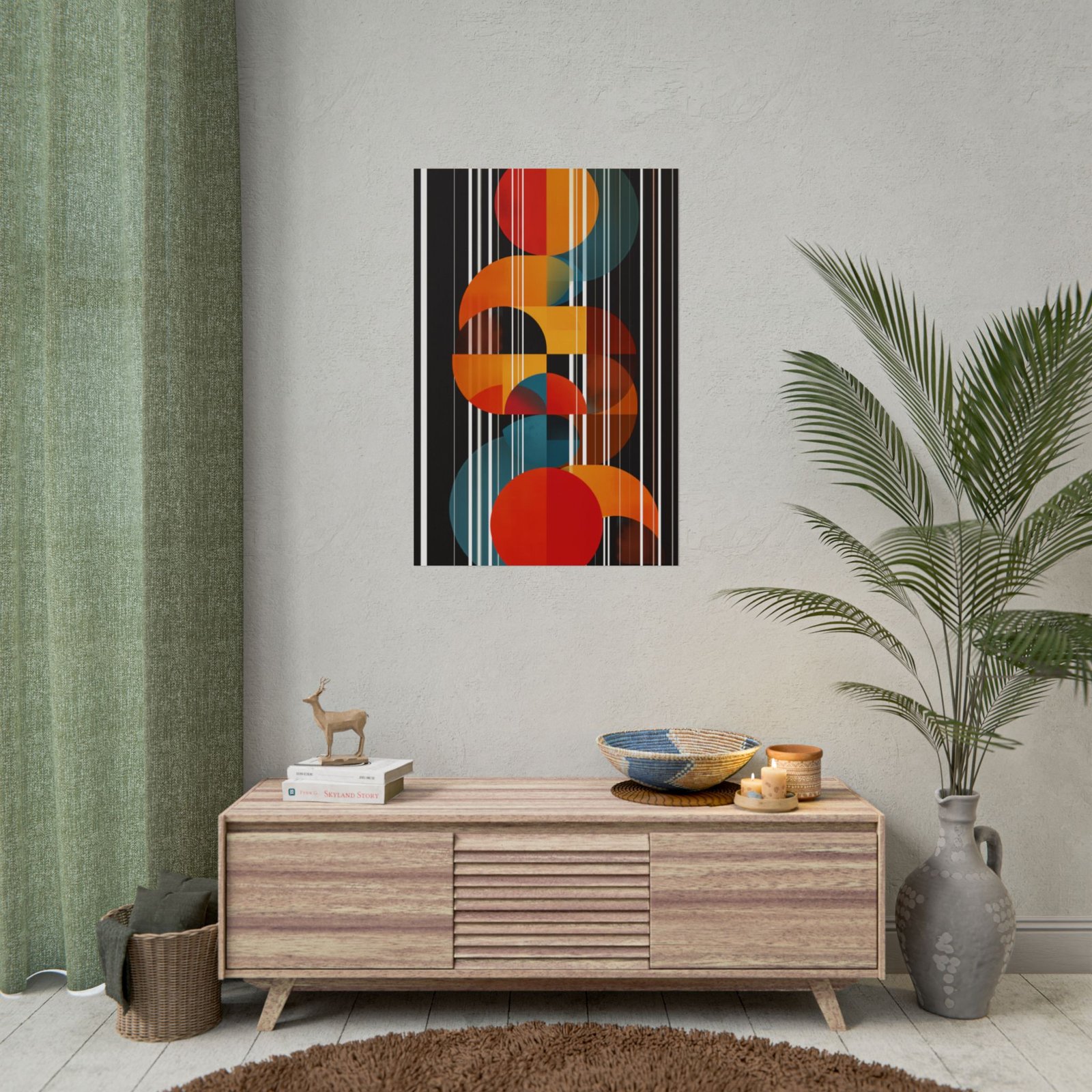 Geometric Abstract Retro Circles & Stripes Rolled Poster - Image 4