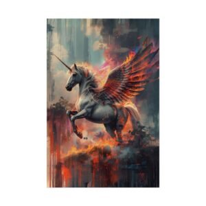 Unicorn Flaming Winged Pegasus Rolled Poster