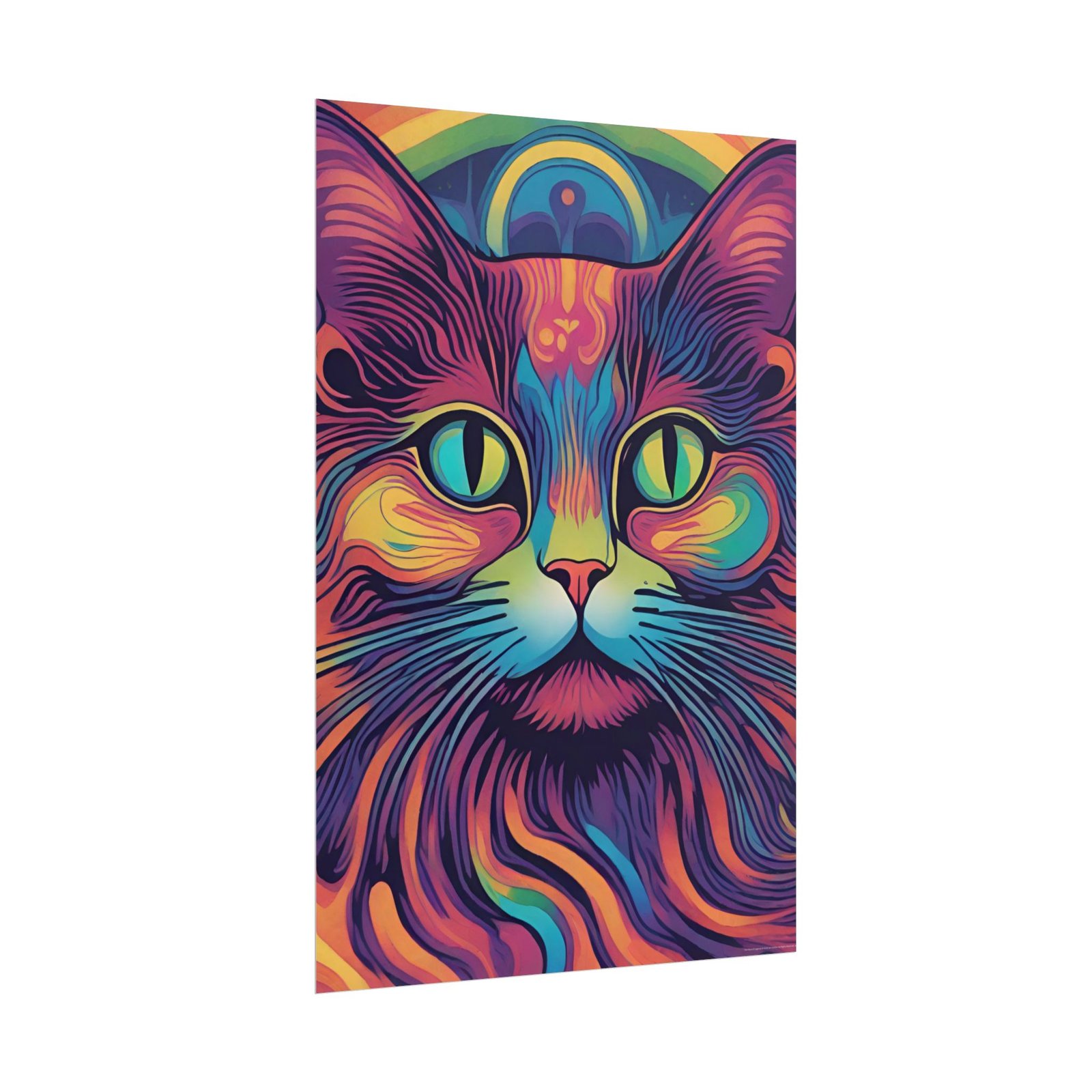 Psychedelic Neon Cat Rolled Poster - Image 3