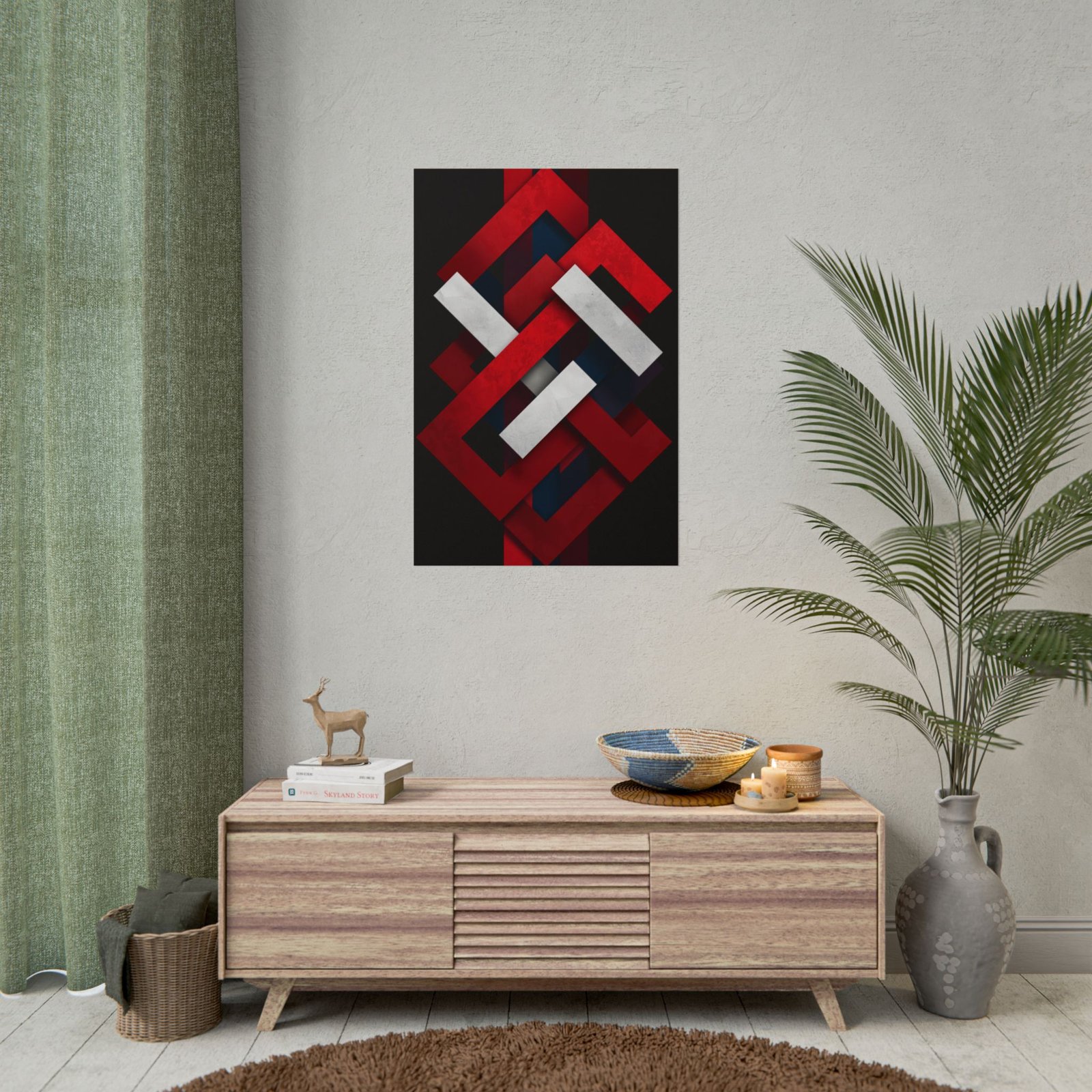 Geometric Abstract Red & White Rolled Poster - Image 4
