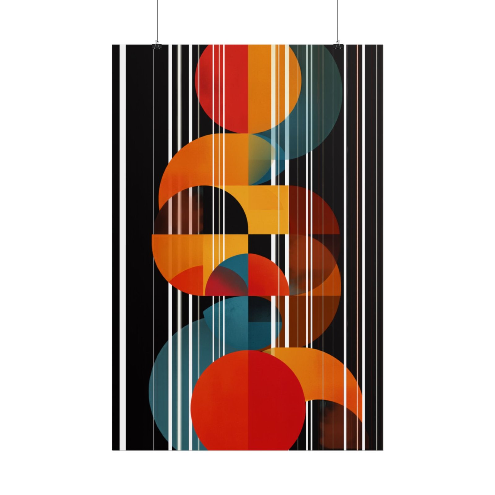 Geometric Abstract Retro Circles & Stripes Rolled Poster