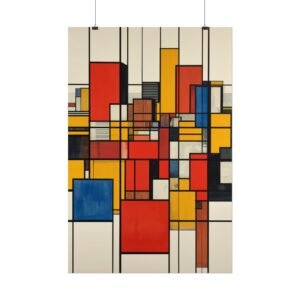 Geometric Modernist Grid (Red, Yellow, Blue) Rolled Poster